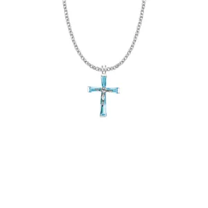 1 Inch Sterling Silver and Glass Crystal December Birthstone Baguette Crucifix Necklace
