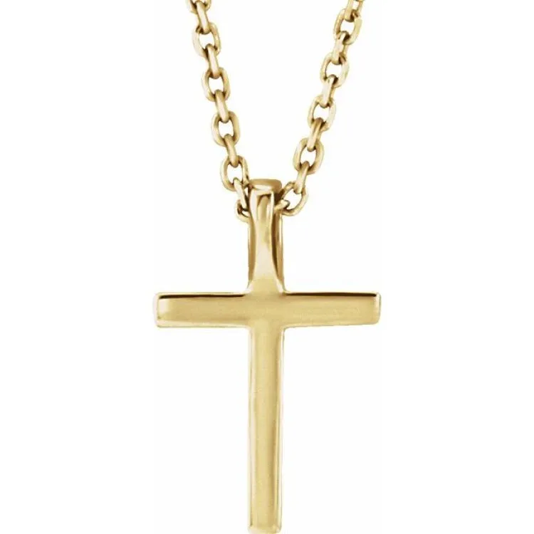 14K Yellow Natural Aquamarine Petite Cross 16" Necklace