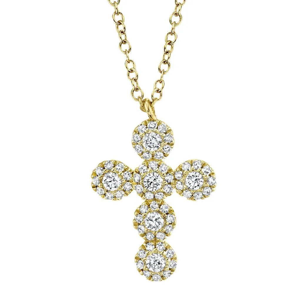 14KT GOLD 0.25 CTW DIAMOND CLUSTER CROSS NECKLACE