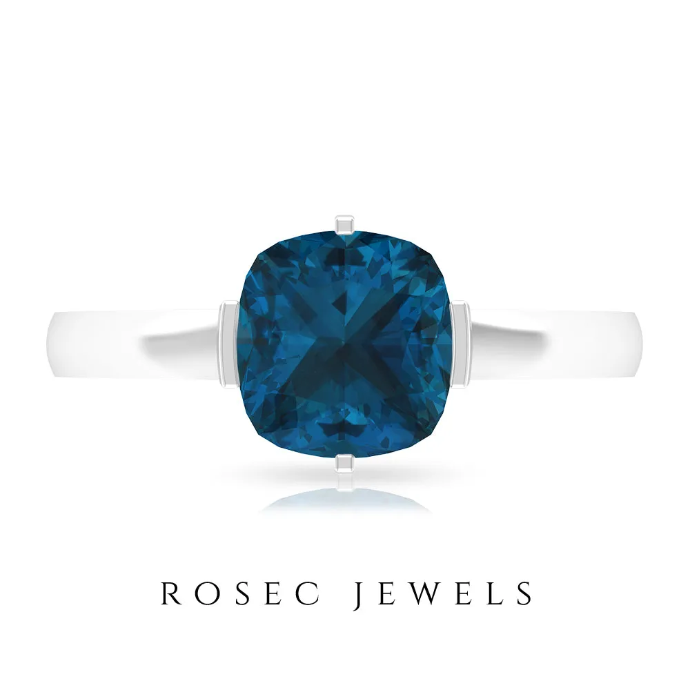 2 CT Cushion Cut London Blue Topaz Two Tone Ring