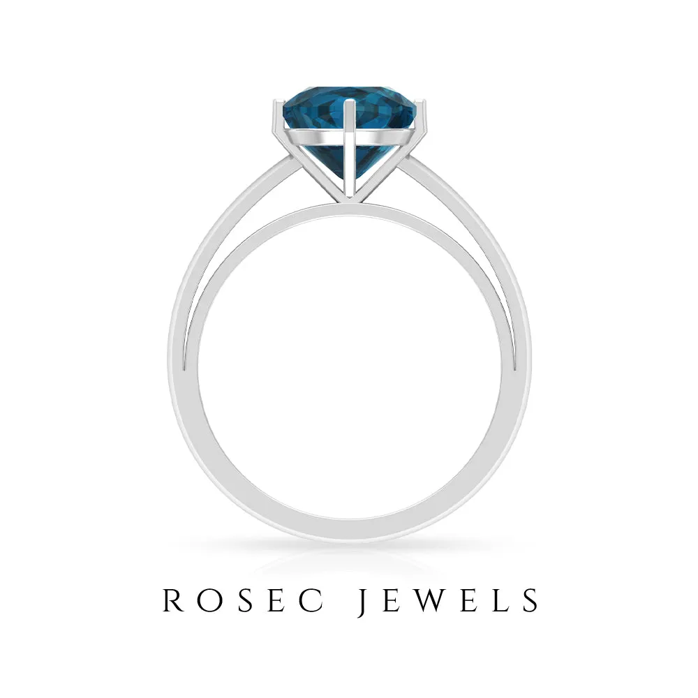 2 CT Cushion Cut London Blue Topaz Two Tone Ring