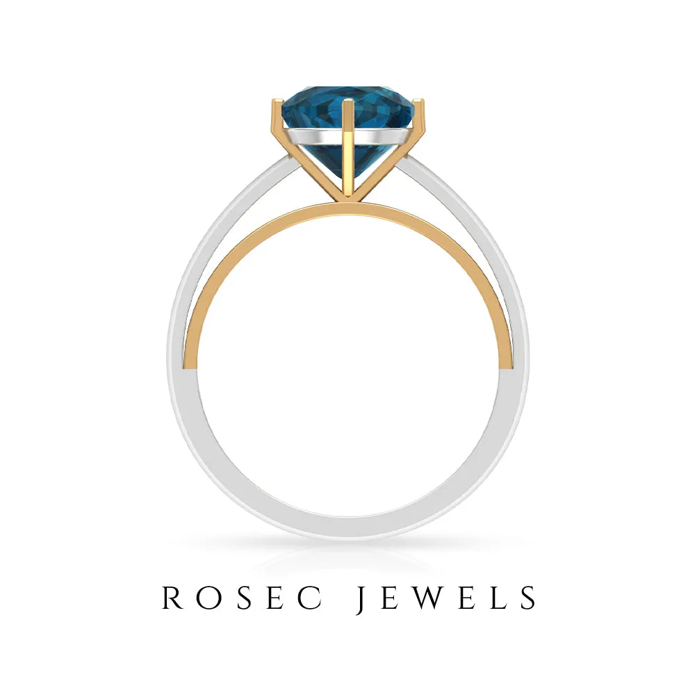 2 CT Cushion Cut London Blue Topaz Two Tone Ring