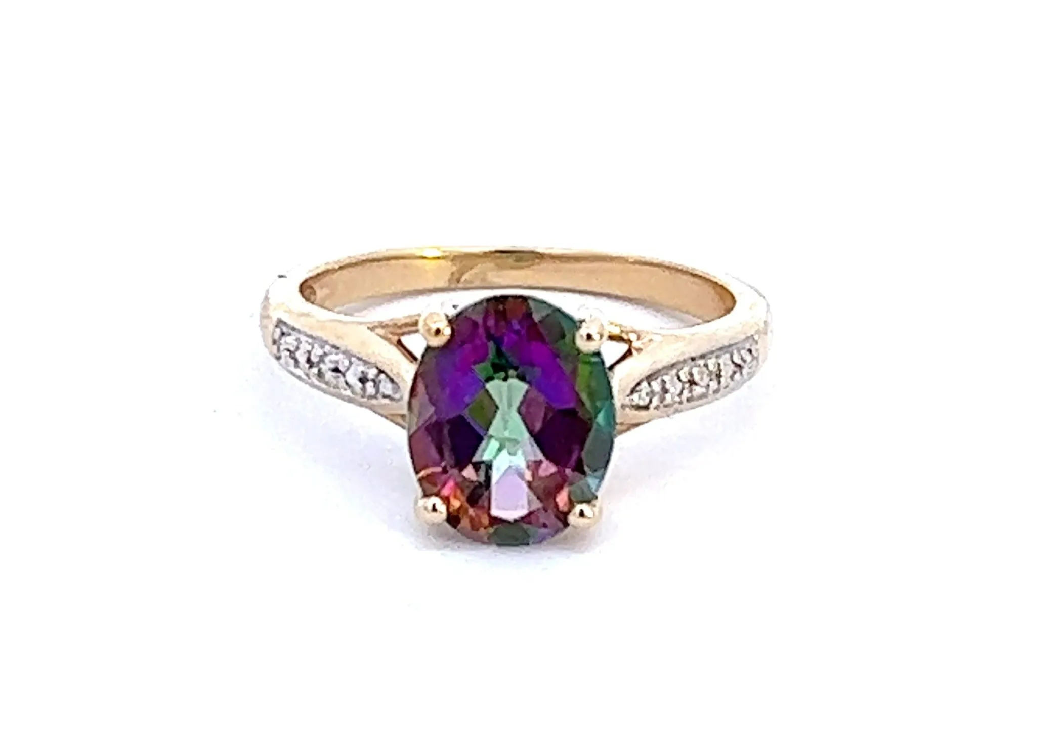 3.10ct Mystic Topaz & Diamond Yellow Gold Ring