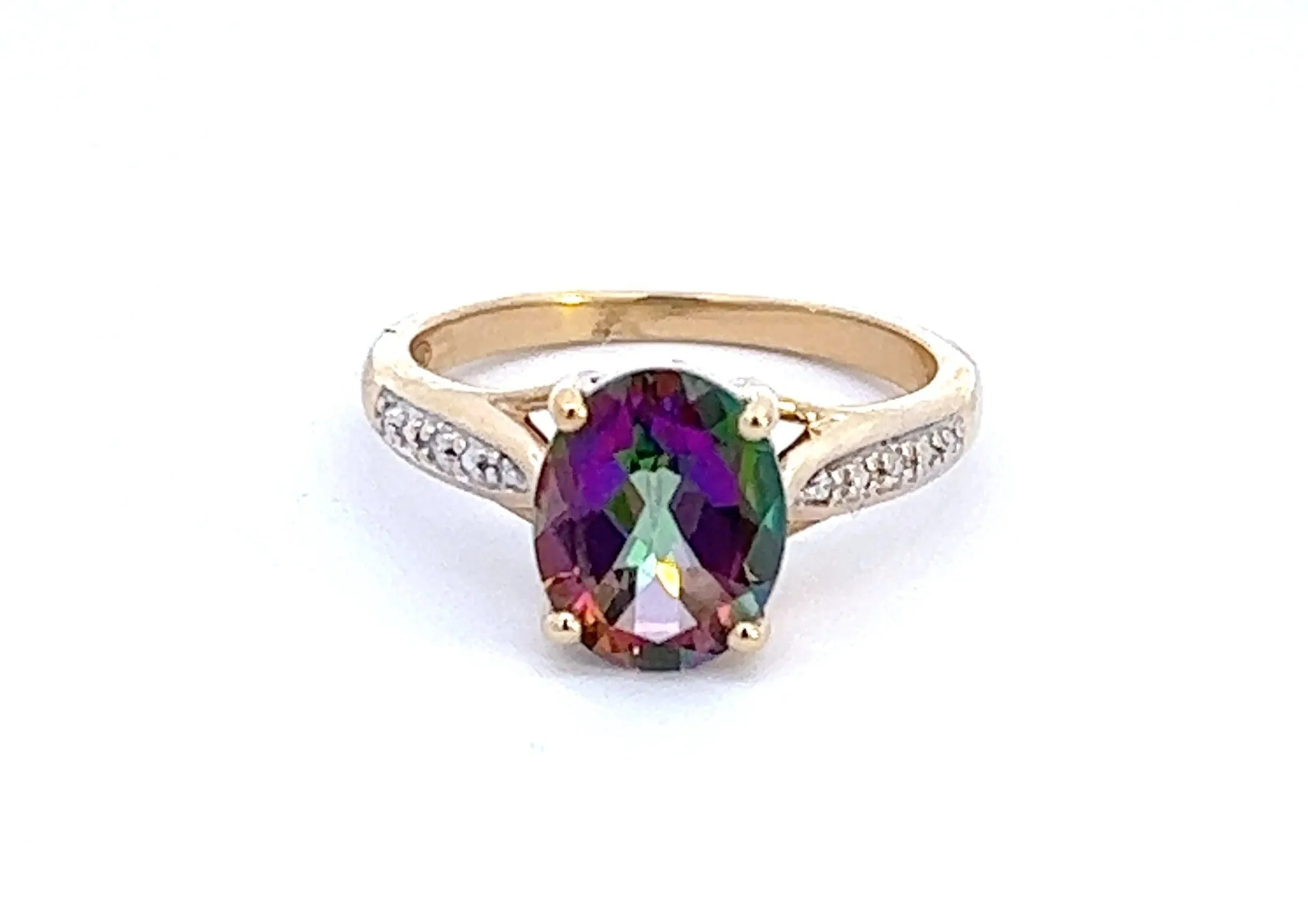 3.10ct Mystic Topaz & Diamond Yellow Gold Ring