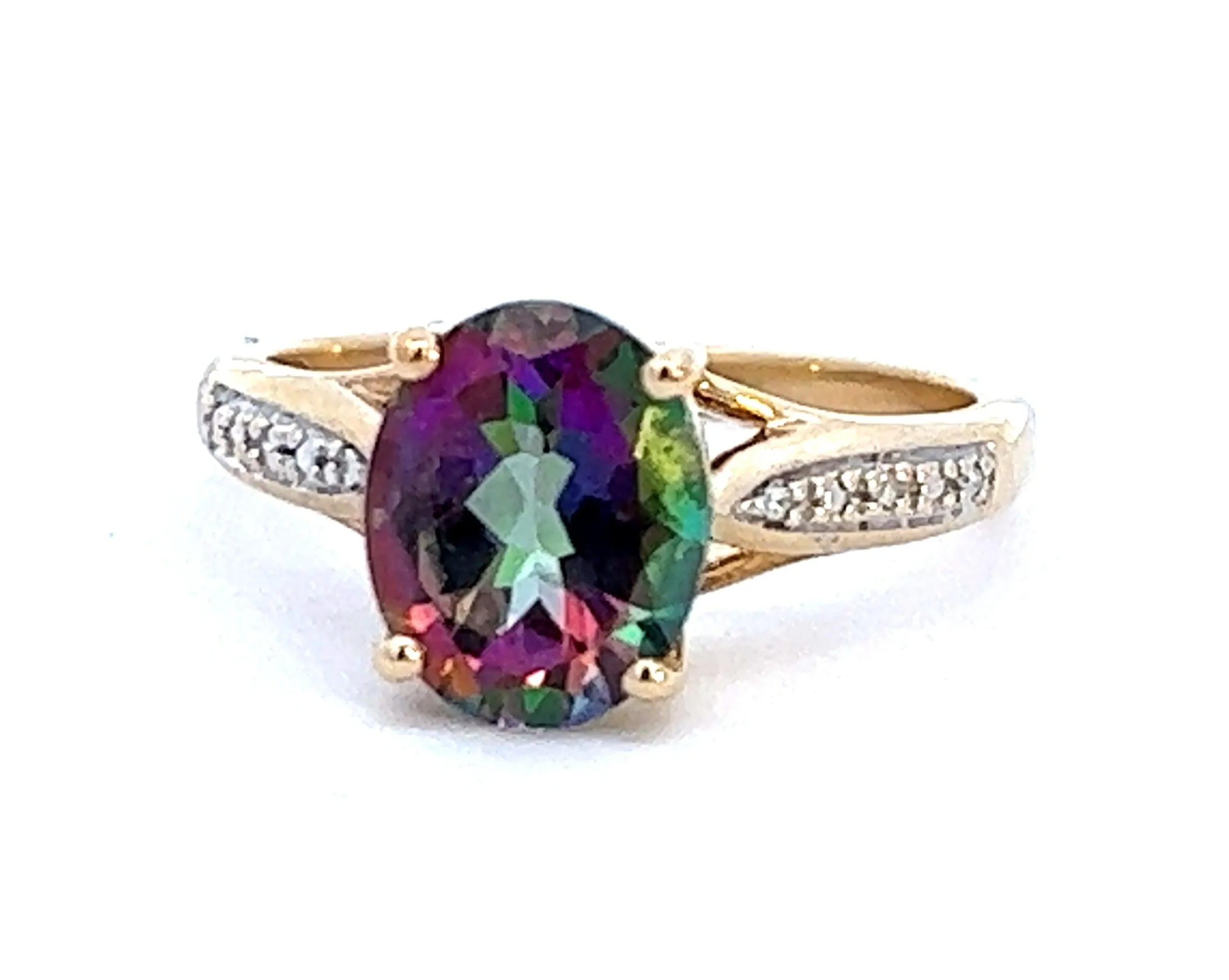 3.10ct Mystic Topaz & Diamond Yellow Gold Ring