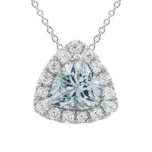 9ct White Gold 0.20ct Diamond Aquamarine Necklace