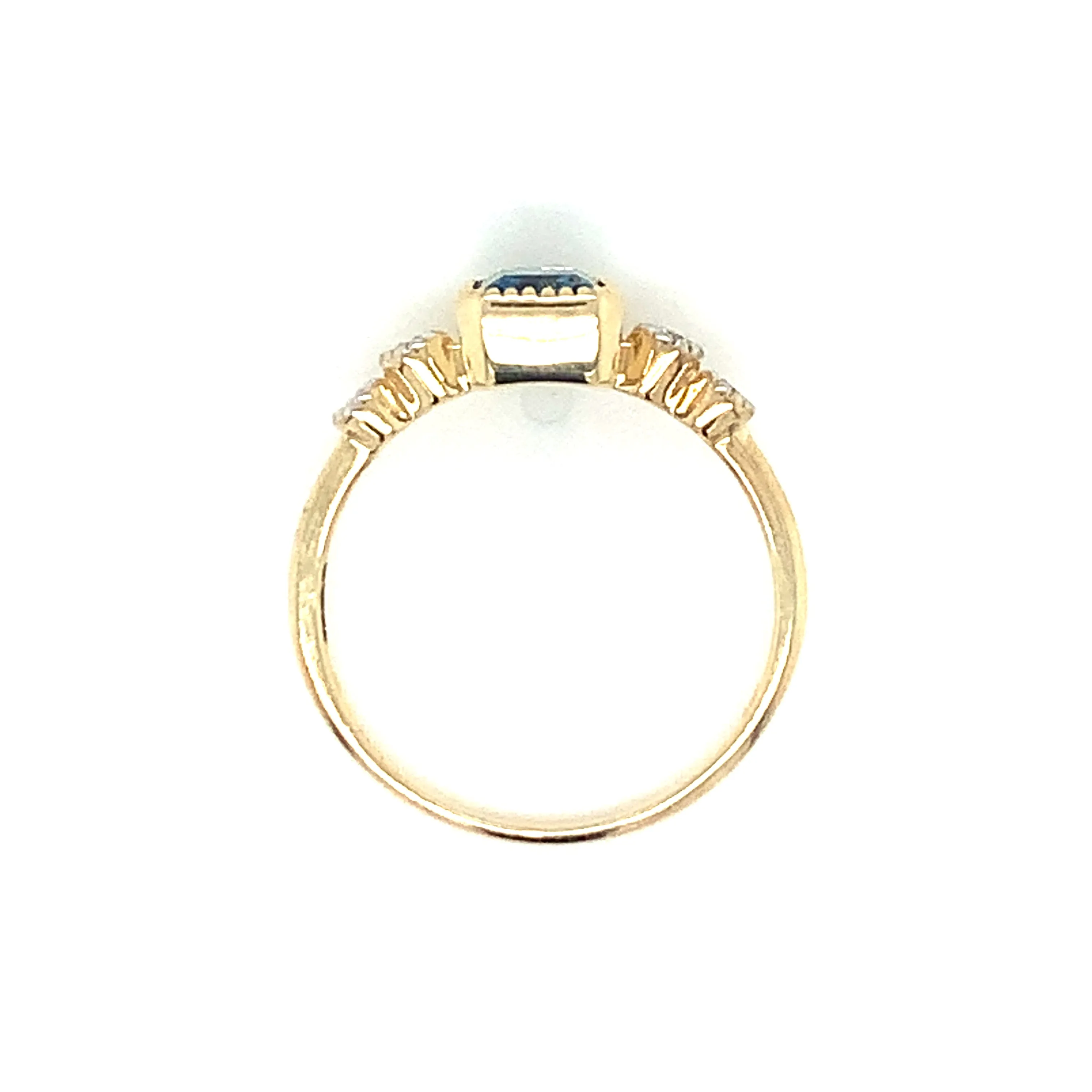 9ct Yellow Gold 1.32ct Emerald Cut London Blue Topaz Ring with Side Diamonds