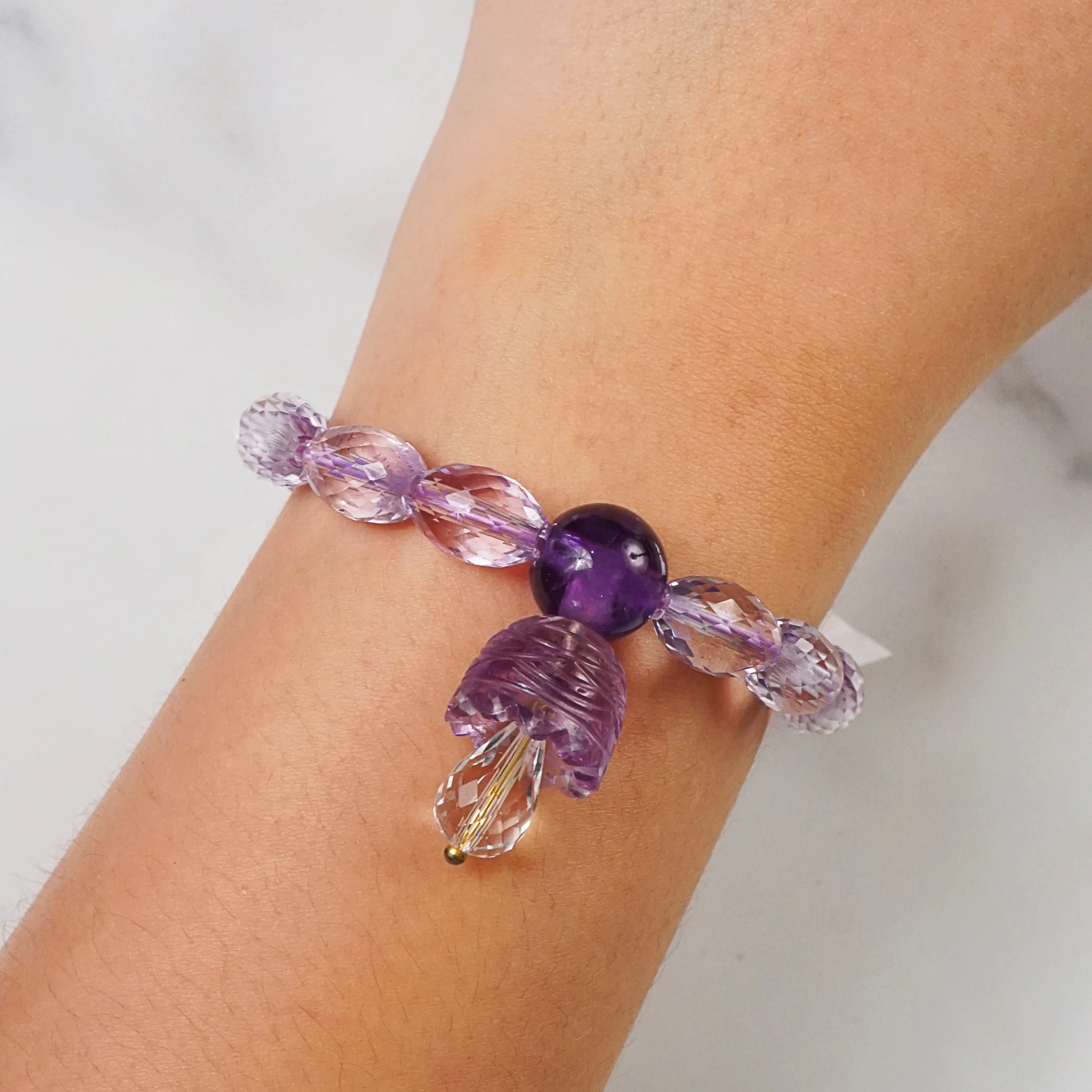 A-Grade Lavender Amethyst Faceted Ovals with Bell Charm