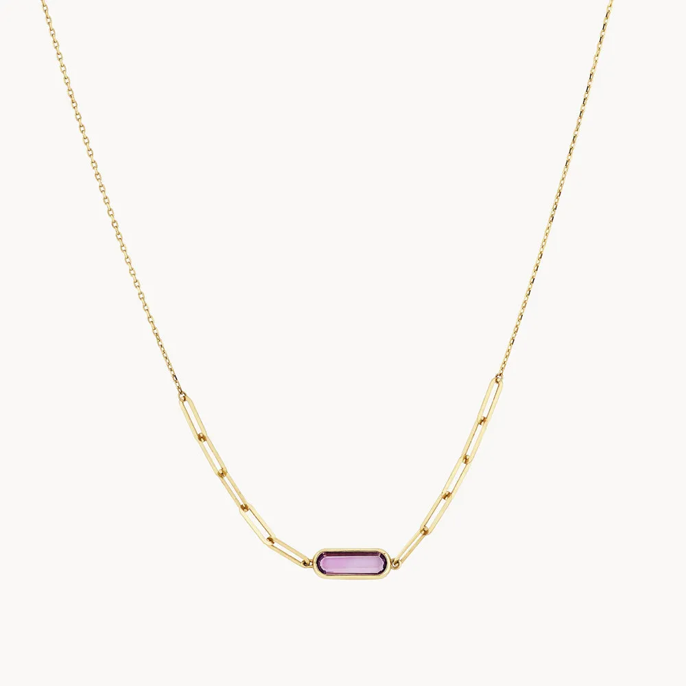 Amethyst Oval Paperclip Chain Necklace in 10k Gold