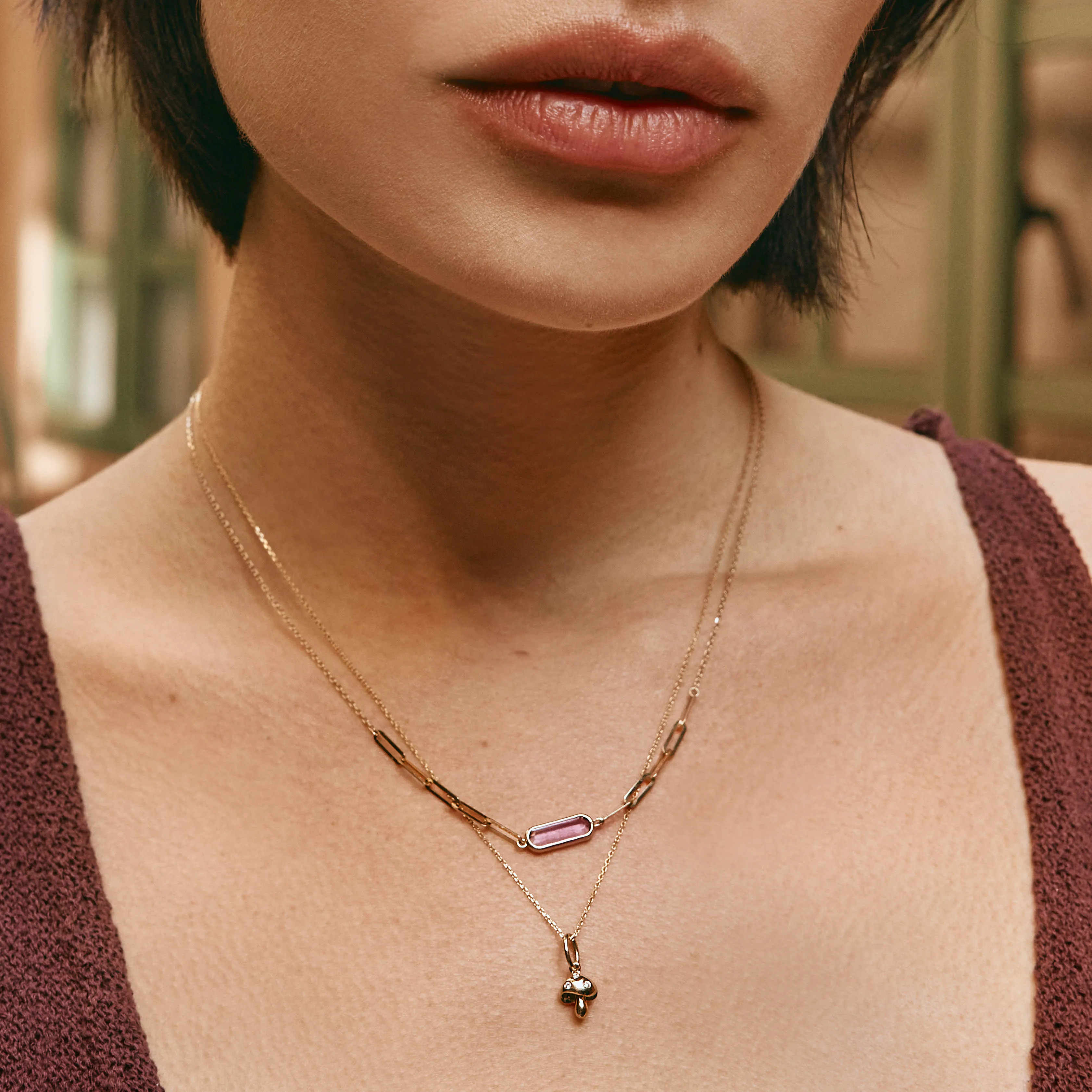 Amethyst Oval Paperclip Chain Necklace in 10k Gold