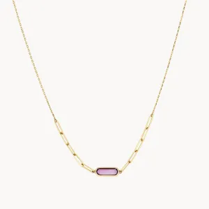 Amethyst Oval Paperclip Chain Necklace in 10k Gold