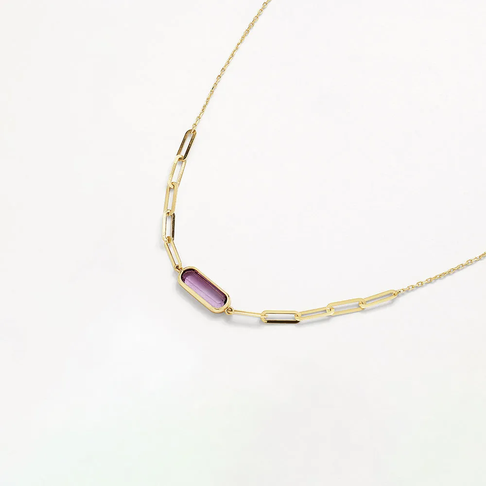 Amethyst Oval Paperclip Chain Necklace in 10k Gold