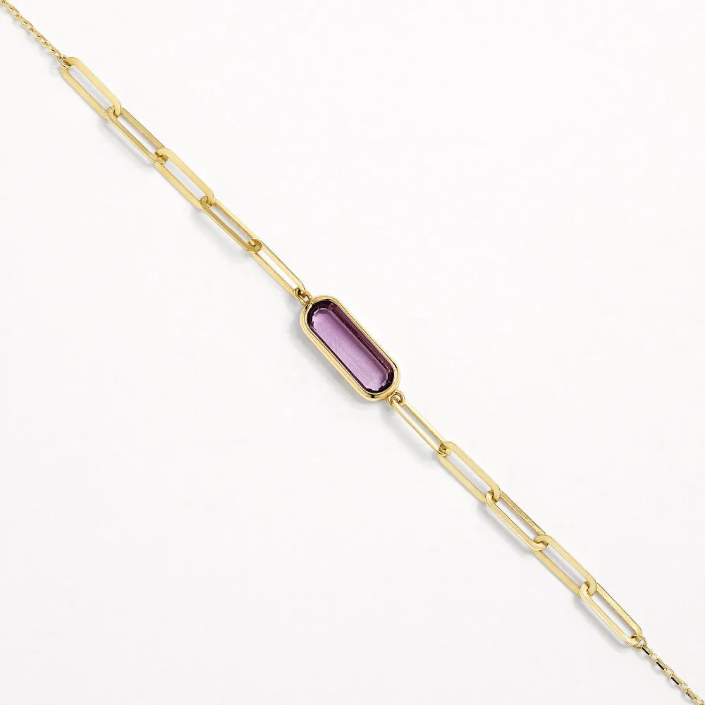 Amethyst Oval Paperclip Chain Necklace in 10k Gold