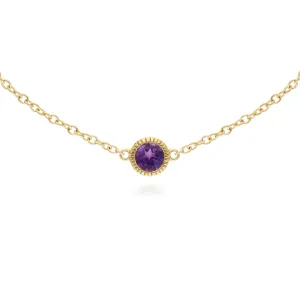 Améthyste Bracelet, 9 CT or Jaune Améthyste Pierre Unique Rond Milgrain 19cm Bracelet