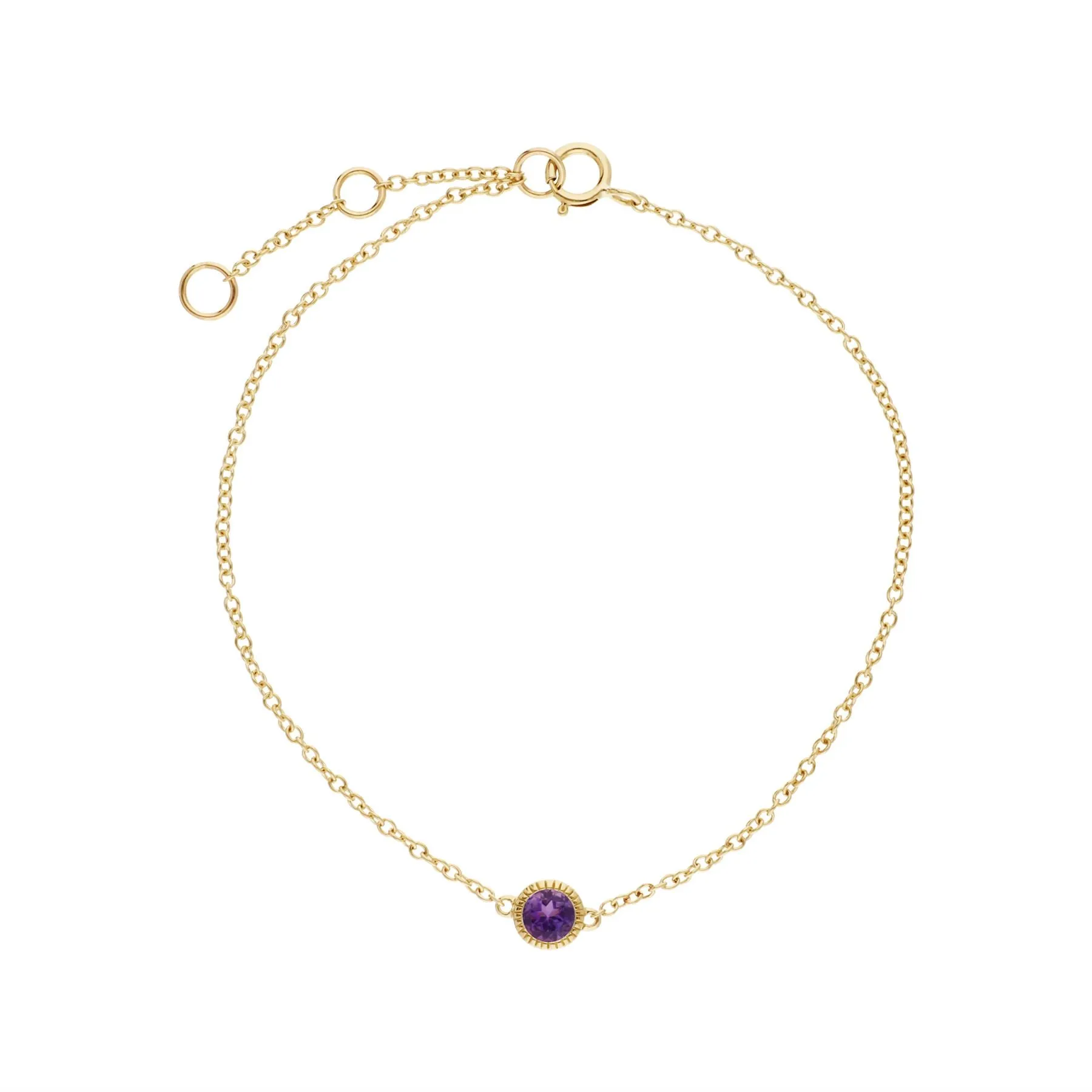 Améthyste Bracelet, 9 CT or Jaune Améthyste Pierre Unique Rond Milgrain 19cm Bracelet