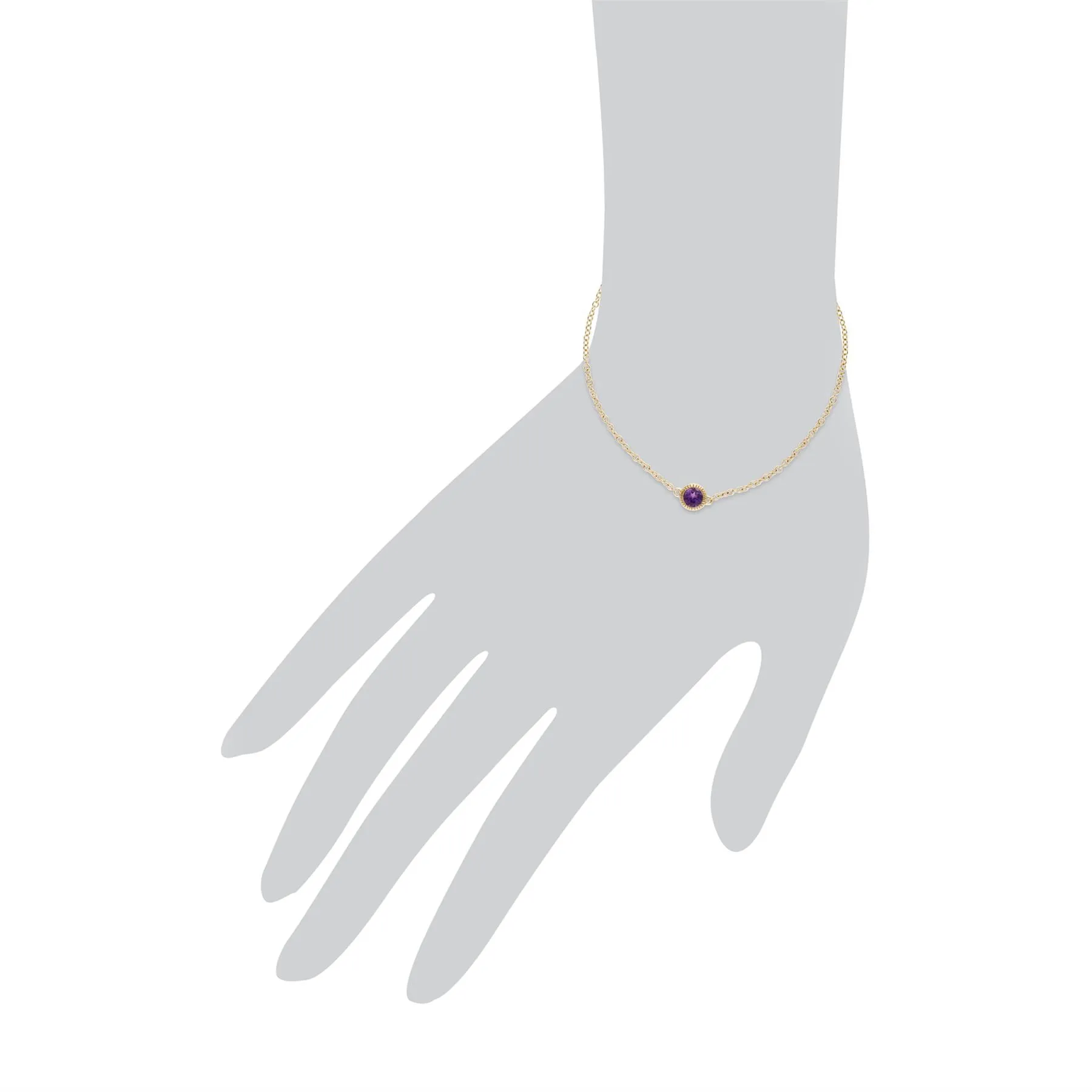 Améthyste Bracelet, 9 CT or Jaune Améthyste Pierre Unique Rond Milgrain 19cm Bracelet