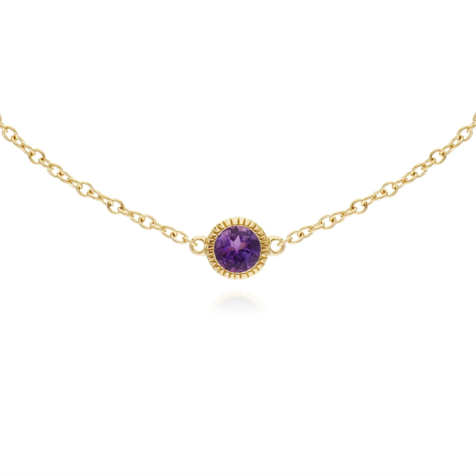 Améthyste Bracelet, 9 CT or Jaune Améthyste Pierre Unique Rond Milgrain 19cm Bracelet