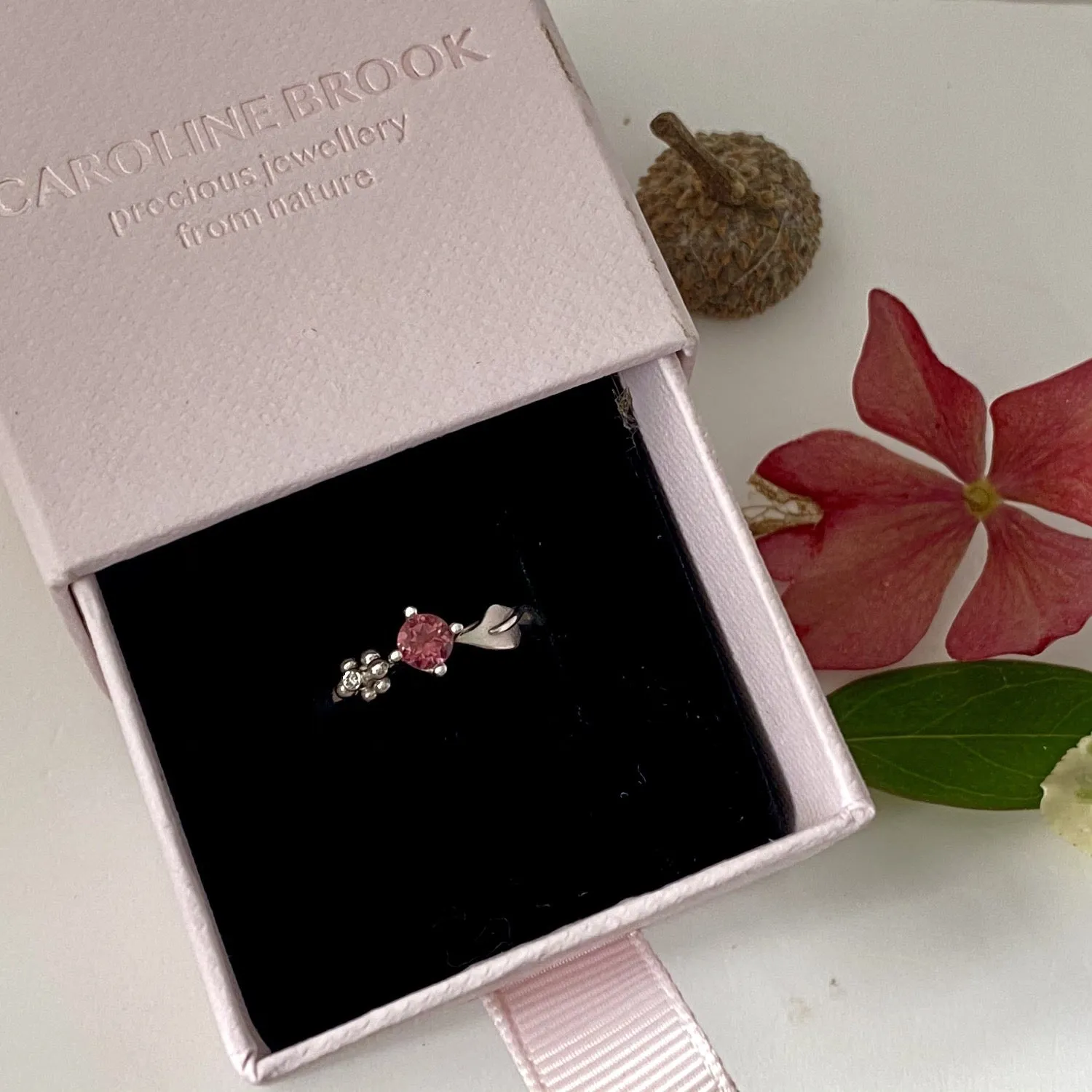 Ariel Silver Leaf Ring, Gemstone and Diamond Leaf Ring, Nature Inspired Ring