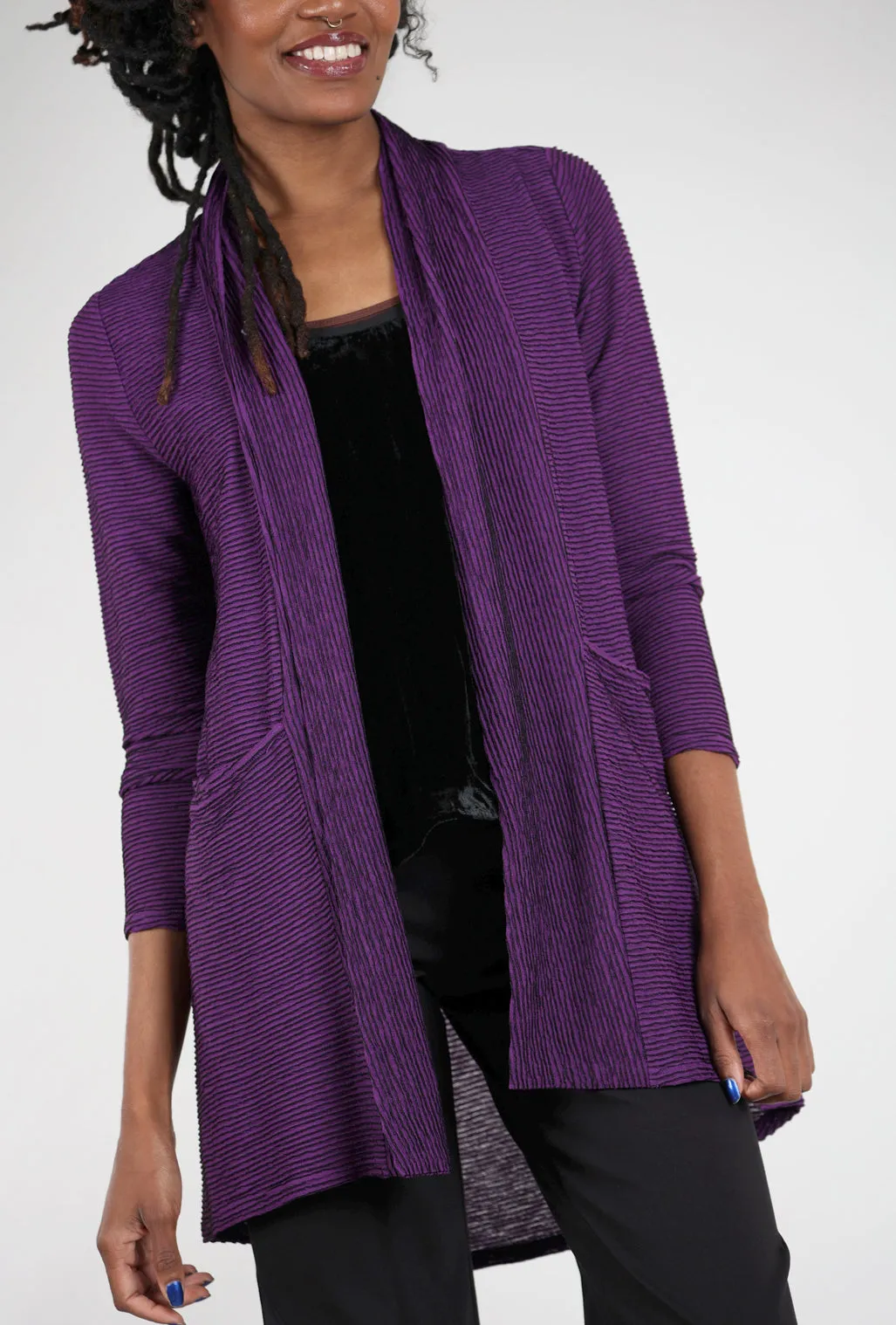 Arty Stripe Swing Cardie, Amethyst