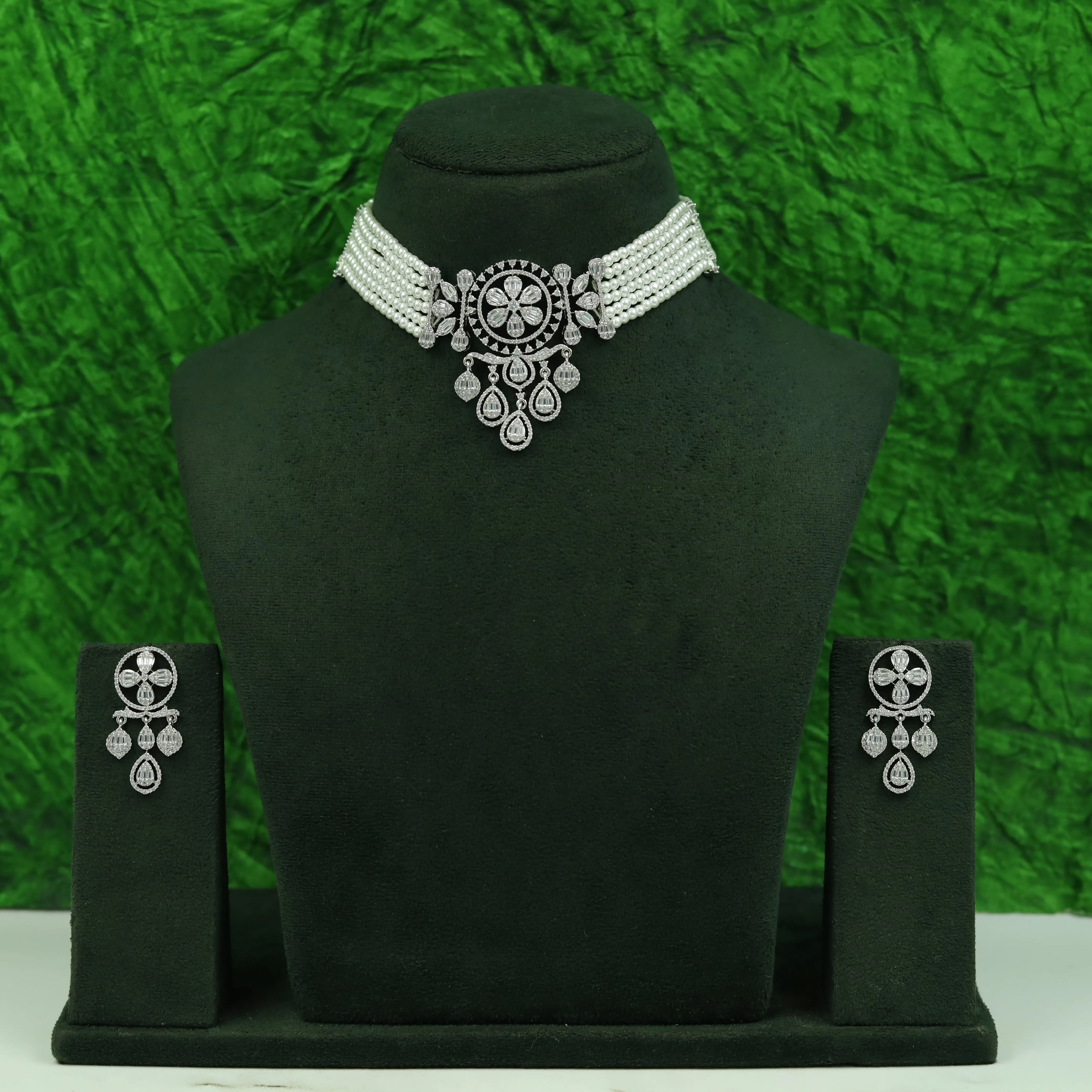 Choker Zircon/AD Necklace Set 16575-69