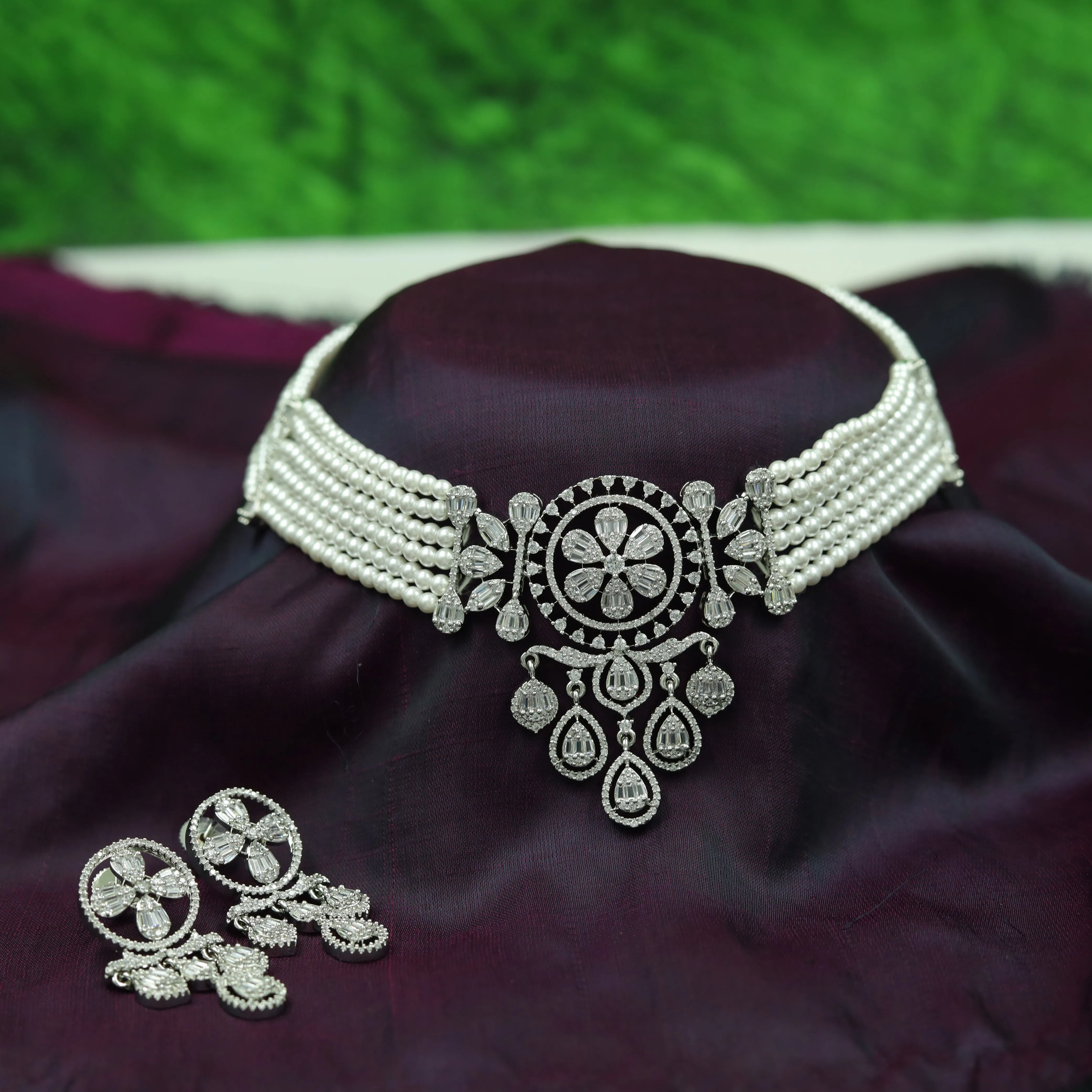Choker Zircon/AD Necklace Set 16575-69