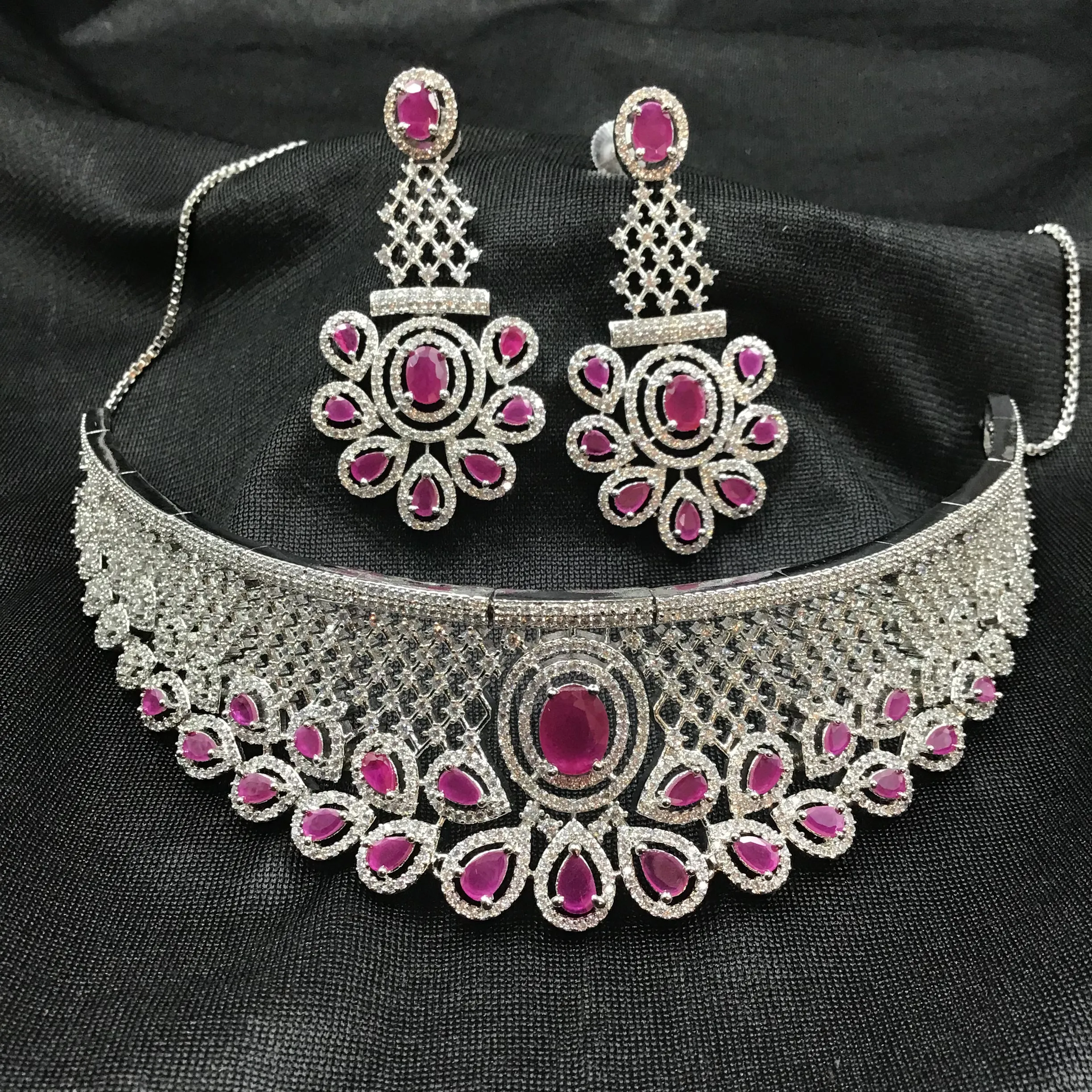 Choker Zircon/AD Necklace Set 3156-11