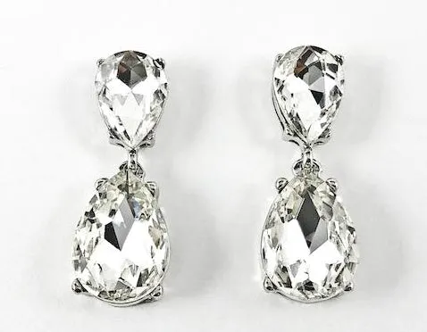 Classic Large 2 Piece Pear Shape Dangle Crystal Fashion Earrings