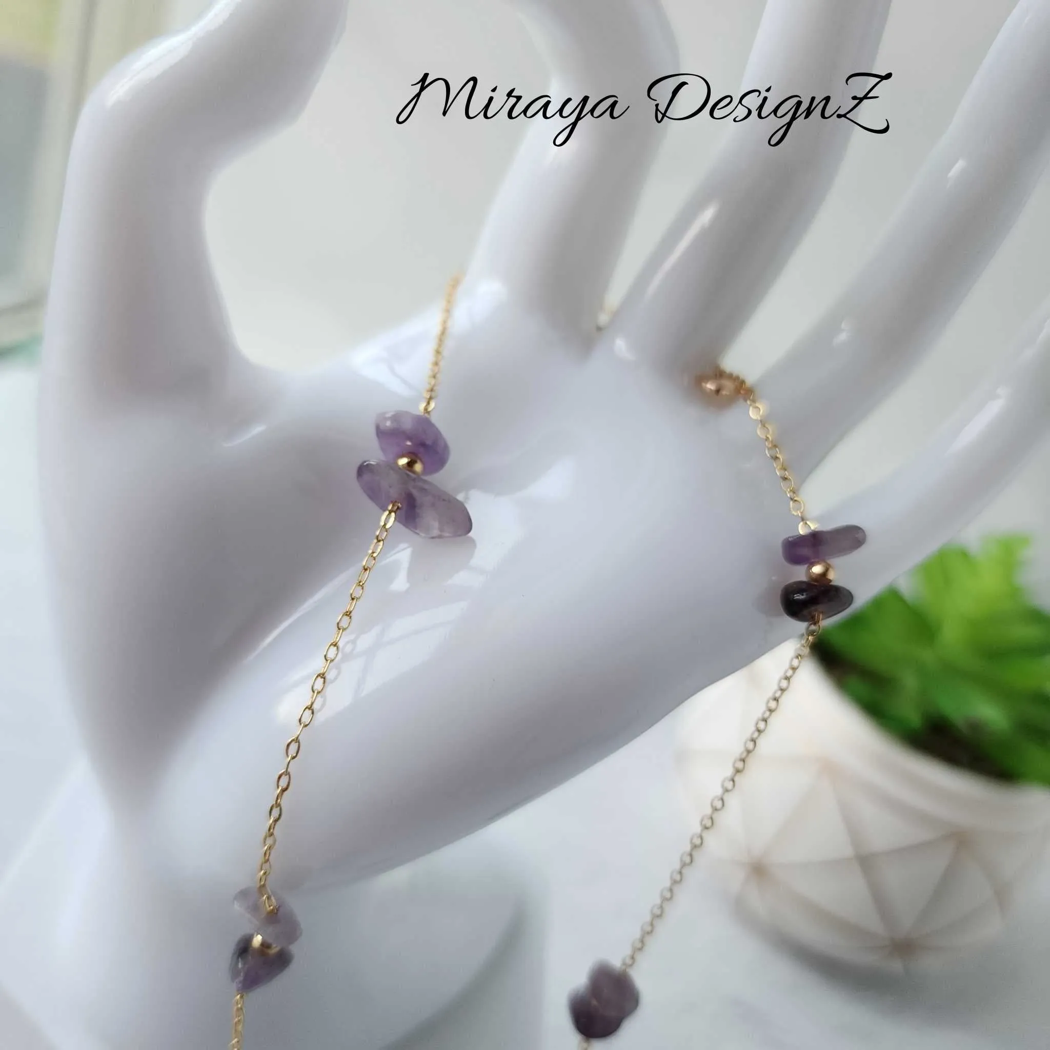 Dainty Long Necklace - Amethyst