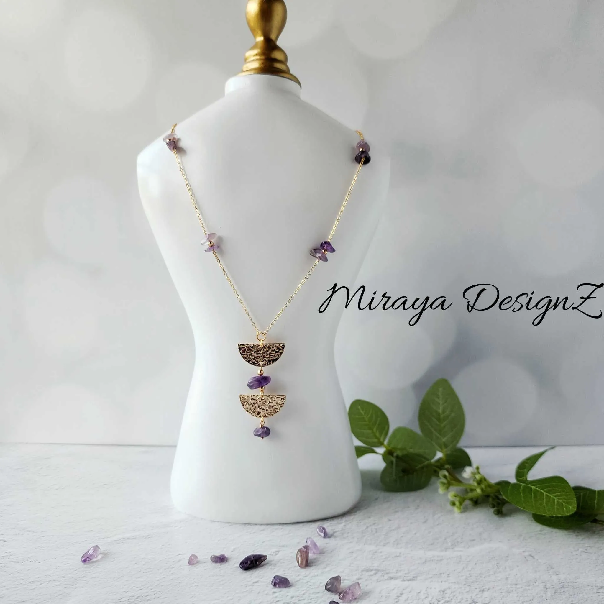 Dainty Long Necklace - Amethyst