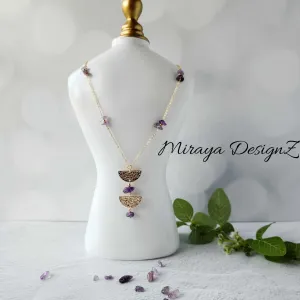 Dainty Long Necklace - Amethyst