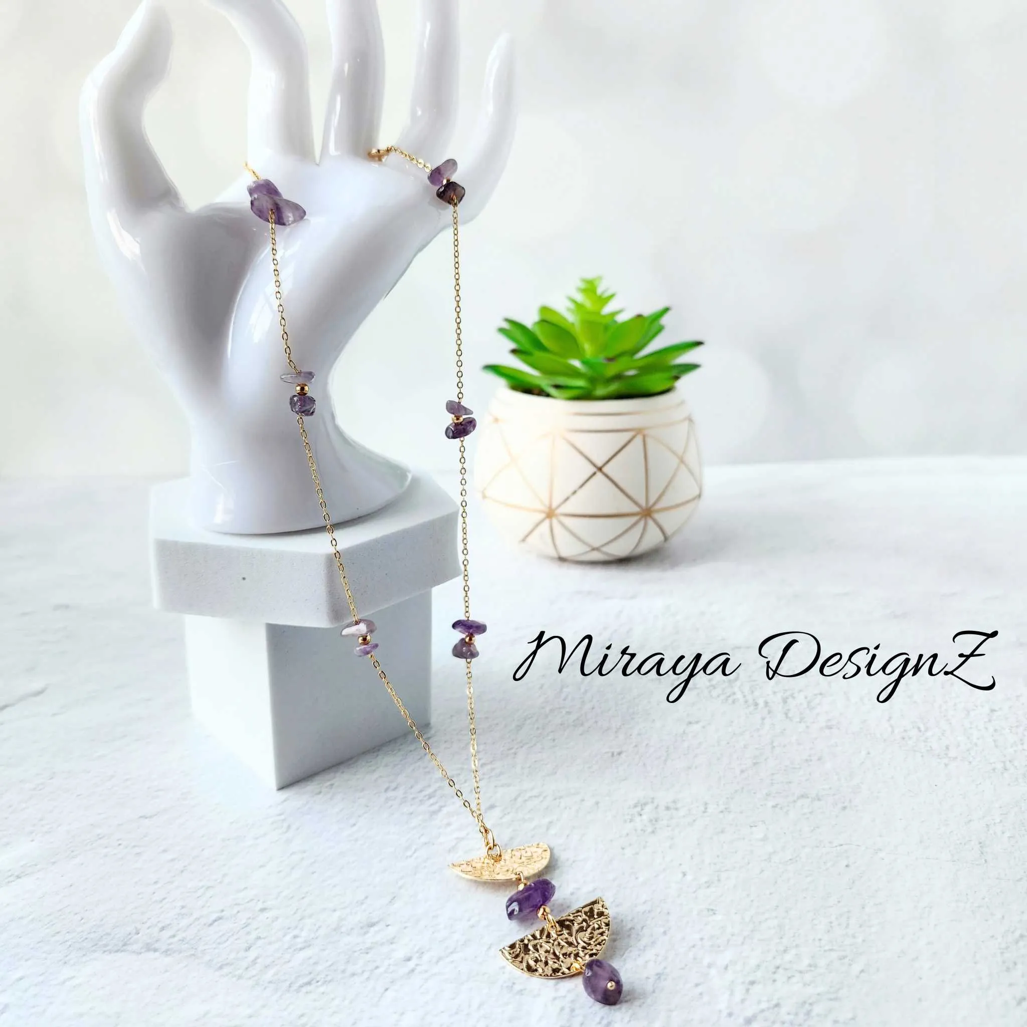 Dainty Long Necklace - Amethyst