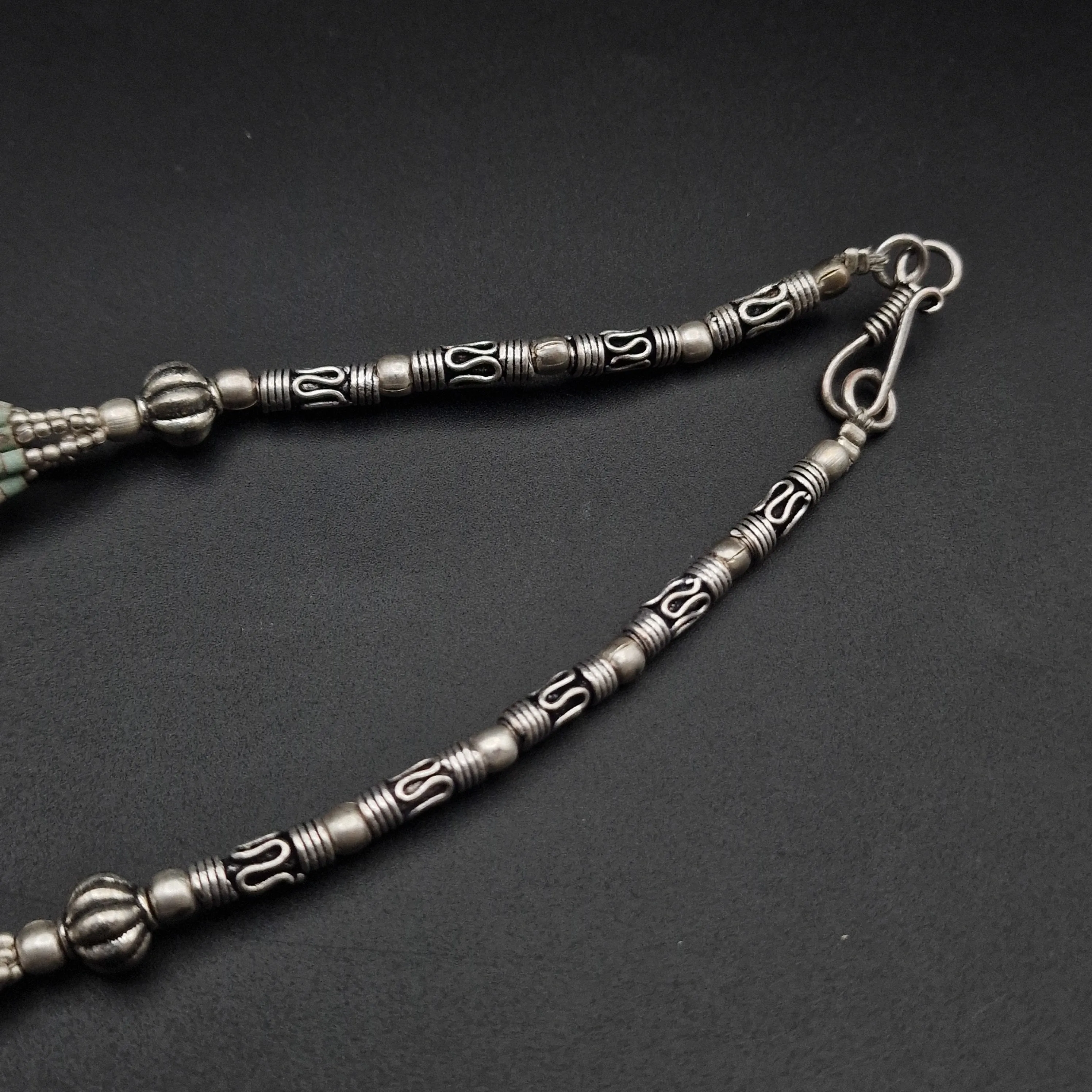 Detailed Coral and Turquoise Cabochon Himalayan Silver Necklace