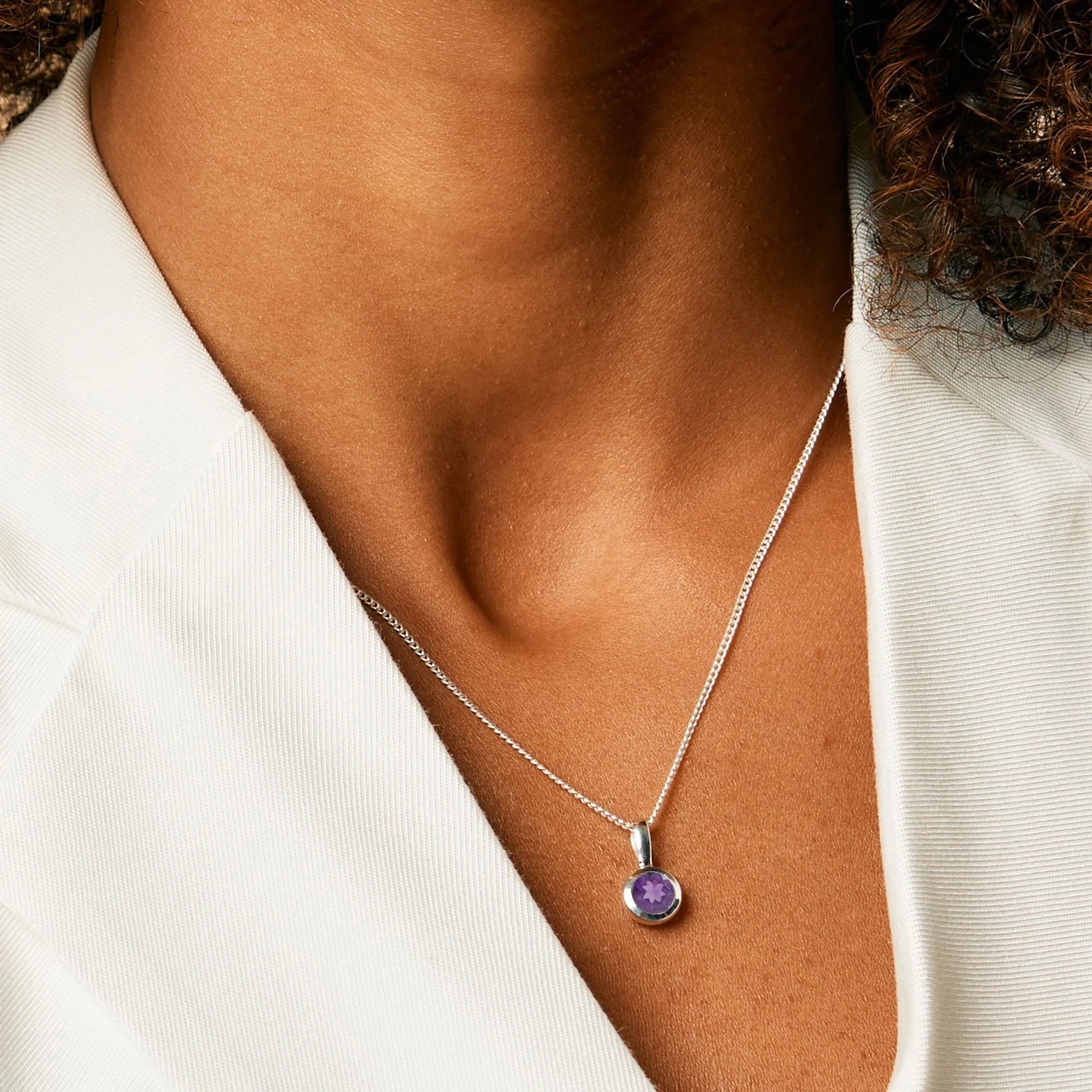 February Birthstone Charm Necklace - Amethyst