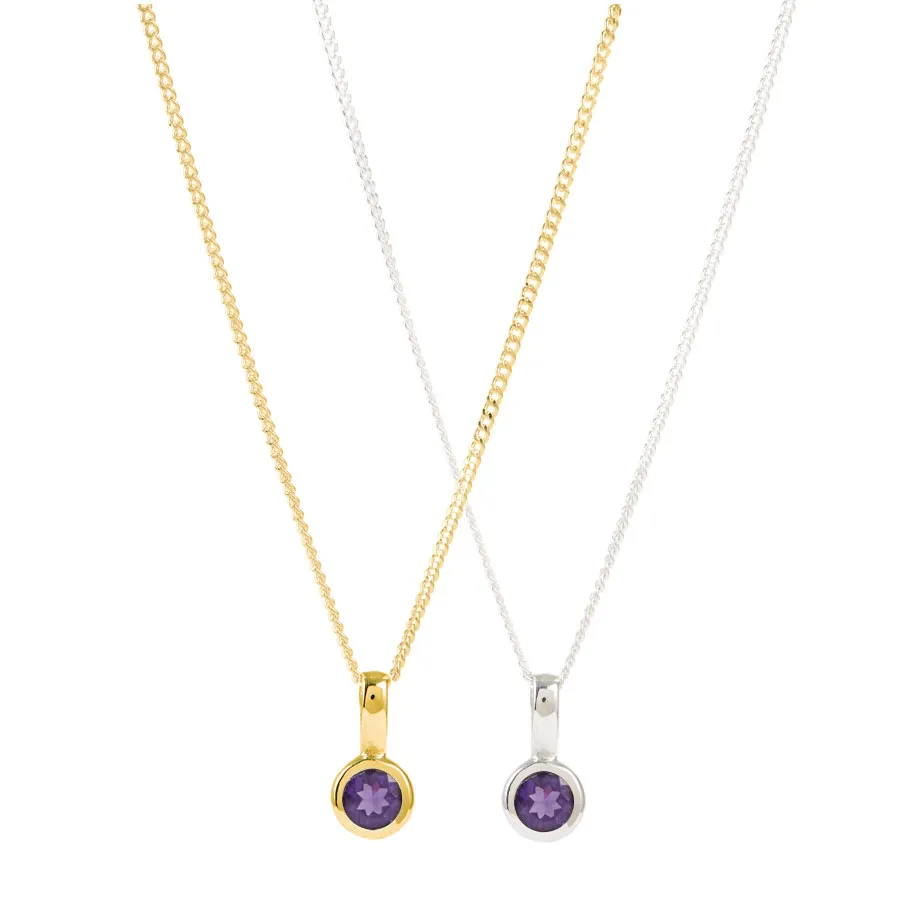 February Birthstone Charm Necklace - Amethyst