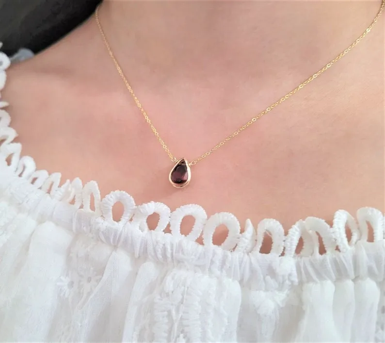 Garnet Pan Briolette Pendant Necklace