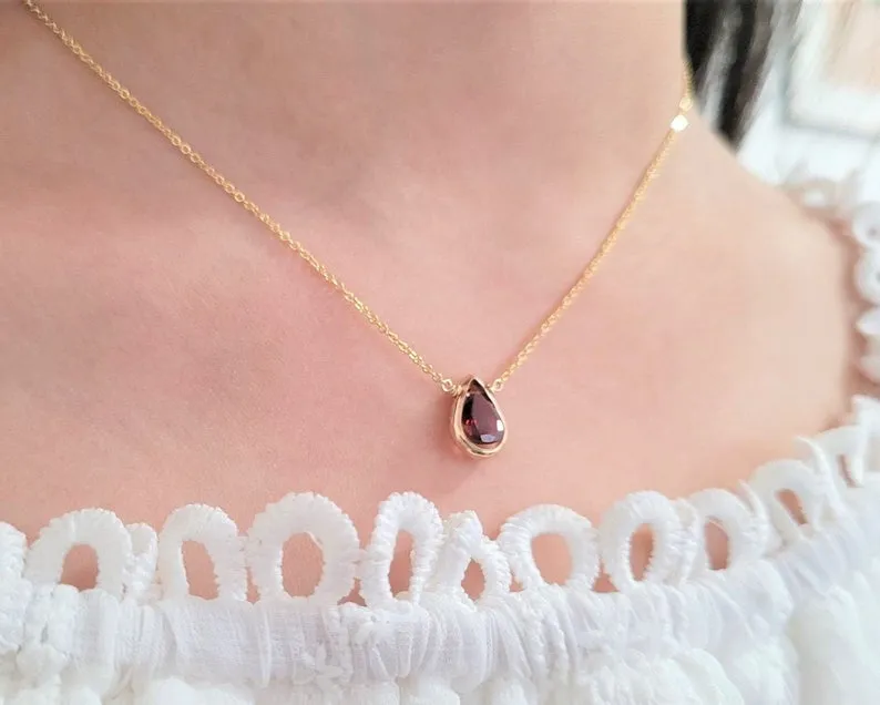 Garnet Pan Briolette Pendant Necklace
