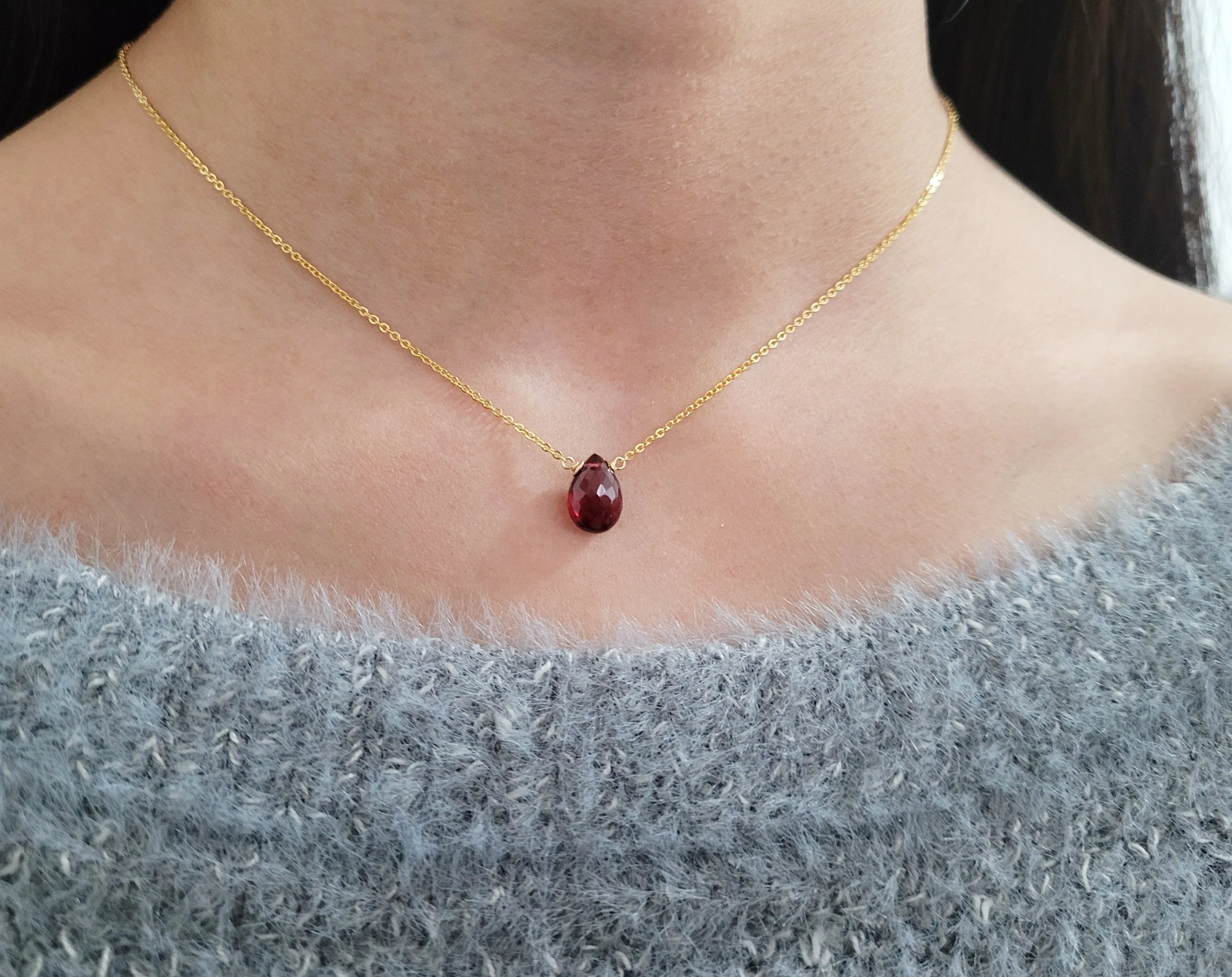Garnet Pear Briolette Necklace