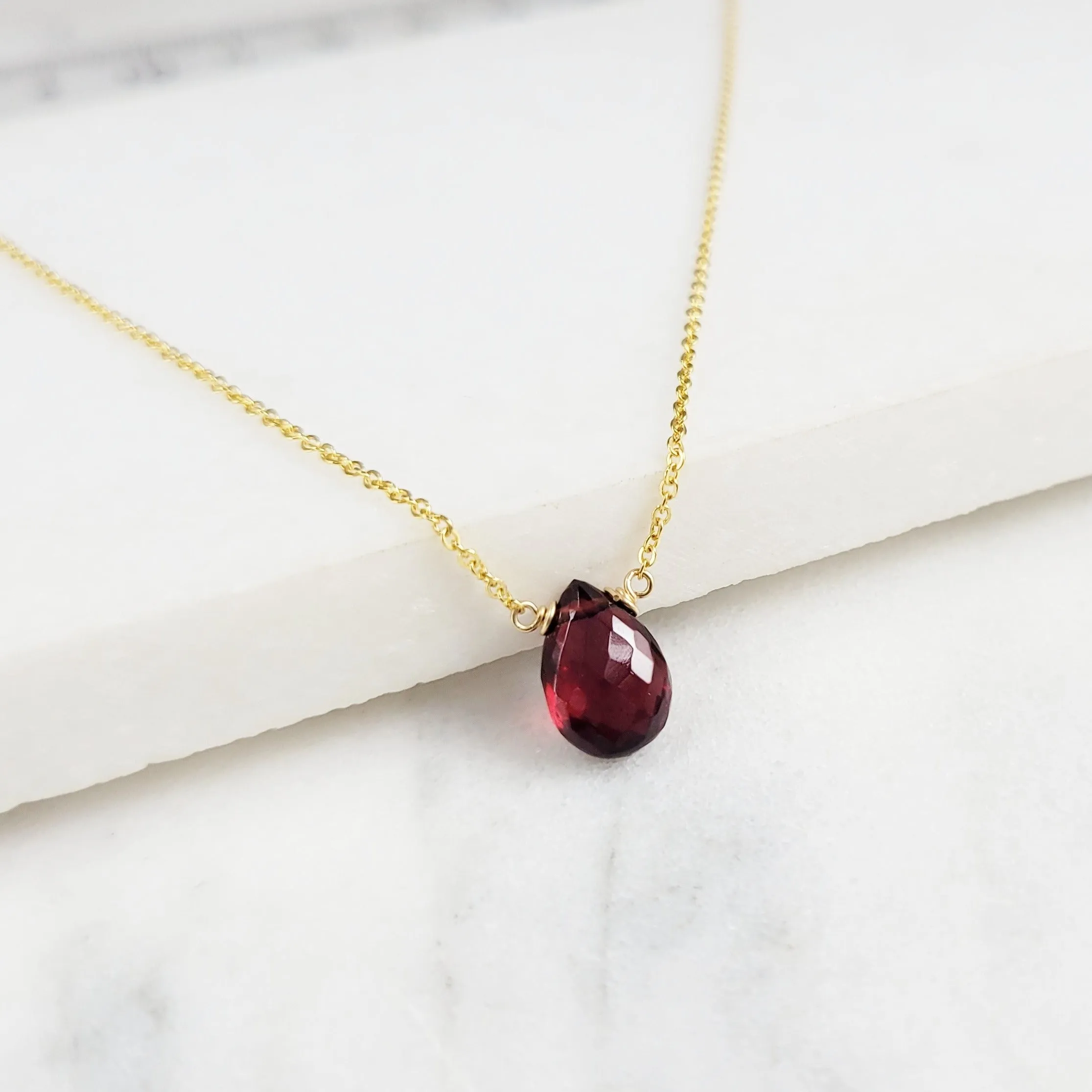 Garnet Pear Briolette Necklace