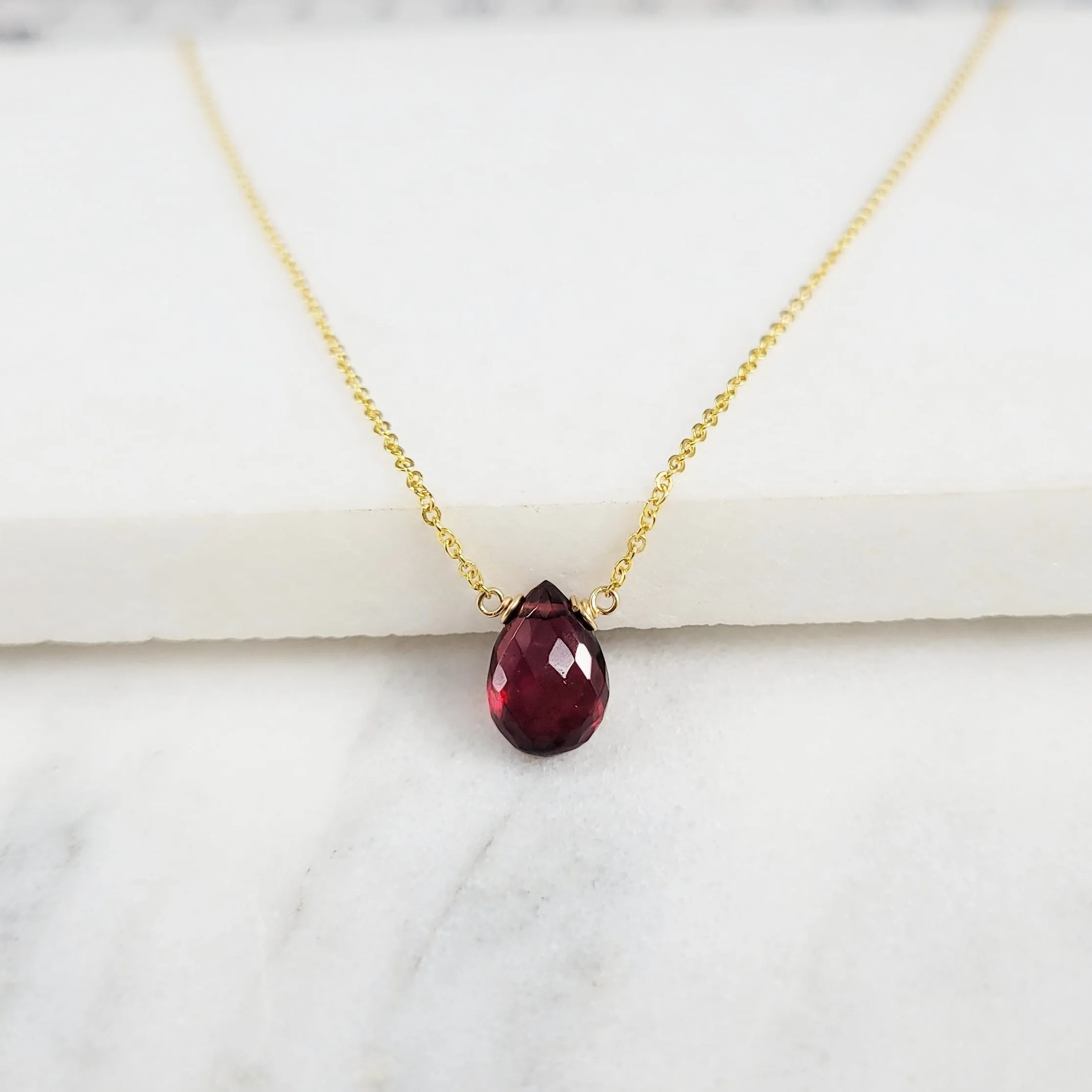 Garnet Pear Briolette Necklace