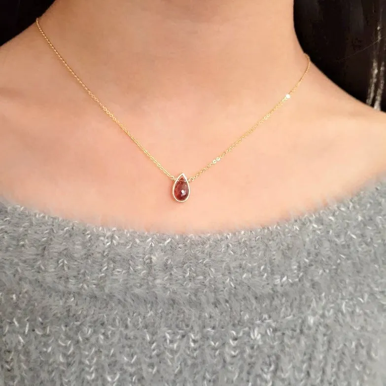 Garnet Pear Briolette Pendant Necklace