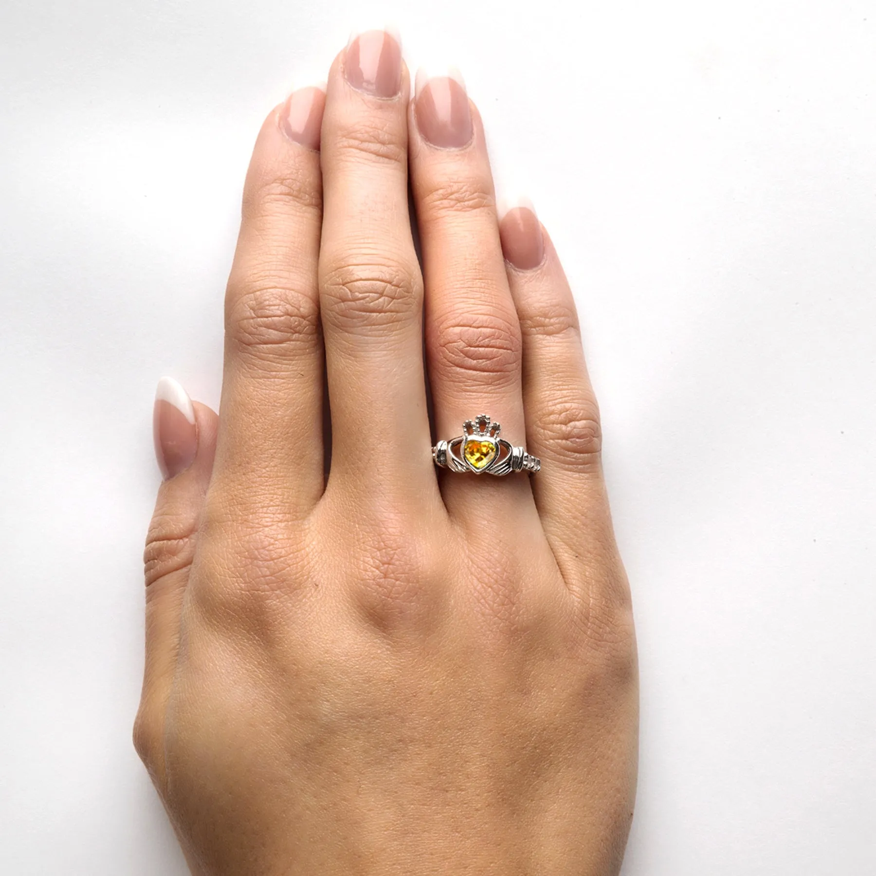 Irish Claddagh Ring - Sterling Silver with November Birthstone