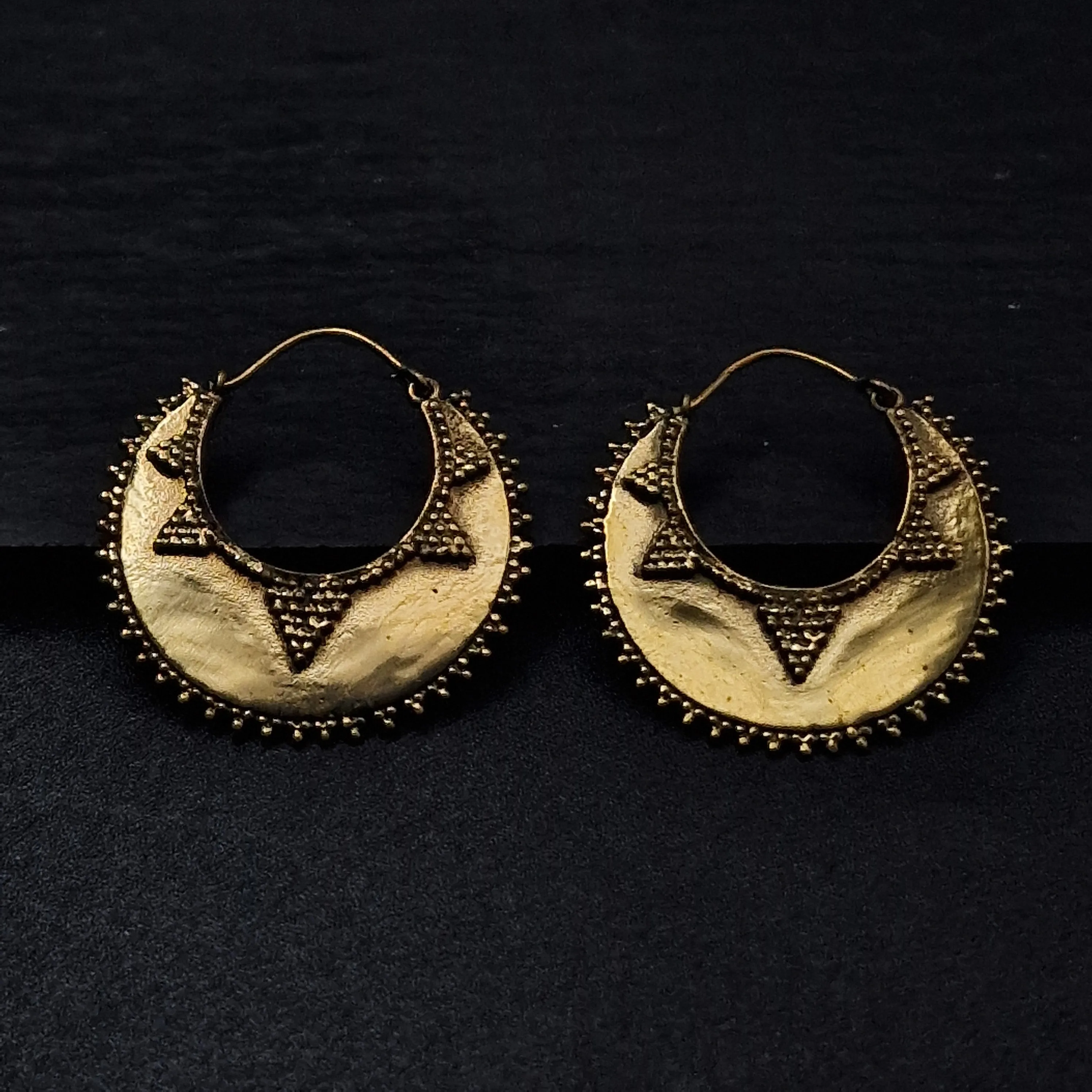 Lightweight Brass Handmade Hoop Dotted Spiked Earrings