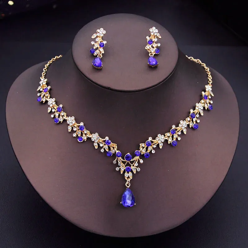 Luxury Flower Design Fashion Jewelry Necklace Earrings Sets