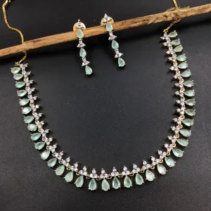 Mint Green Zircon/AD Necklace Set 18934-6116