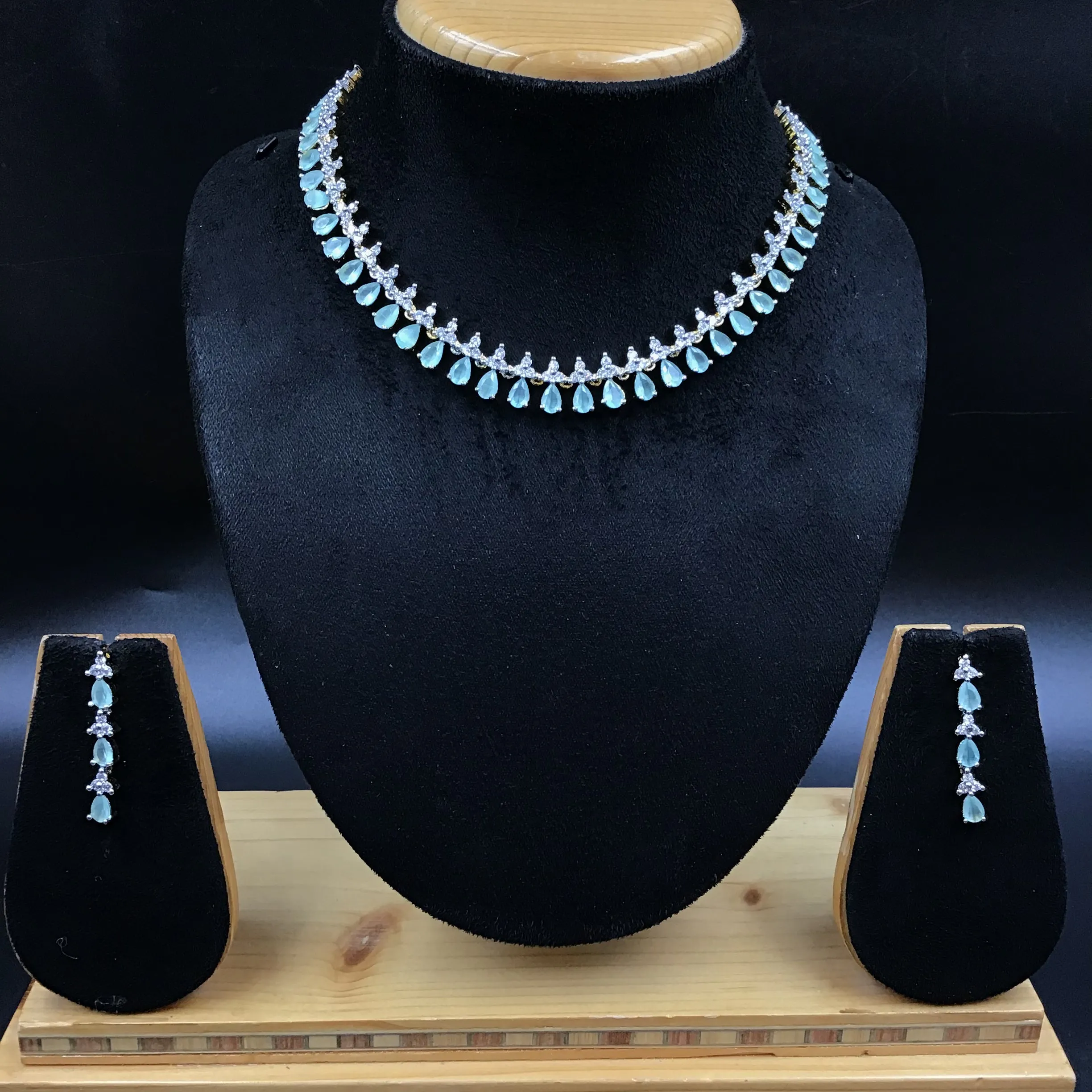 Mint Green Zircon/AD Necklace Set 18934-6116