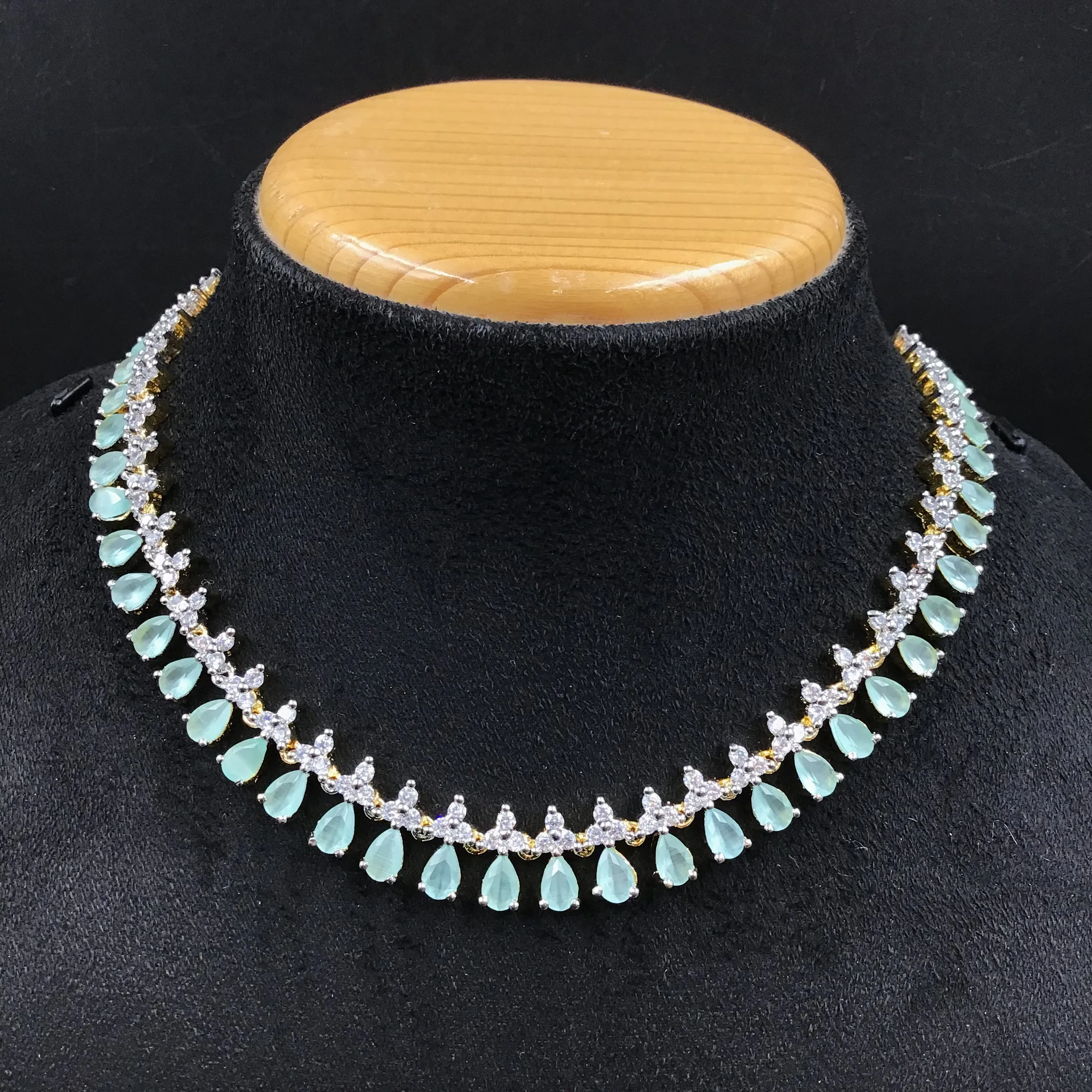 Mint Green Zircon/AD Necklace Set 18934-6116