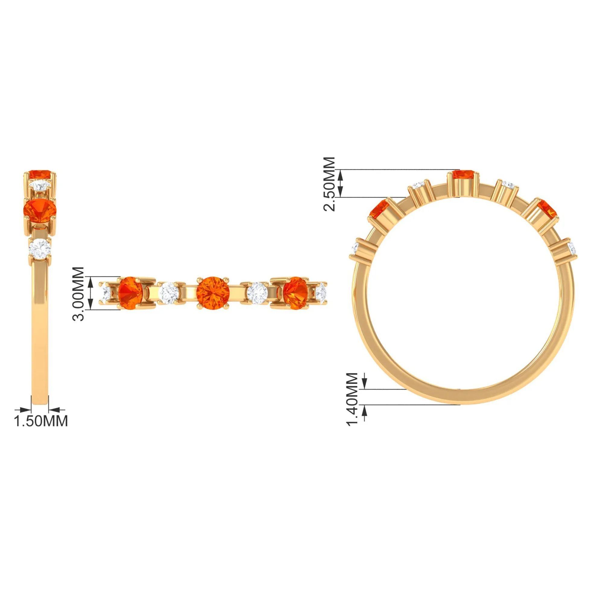 Orange Sapphire and Diamond Eternity Anniversary Band Ring