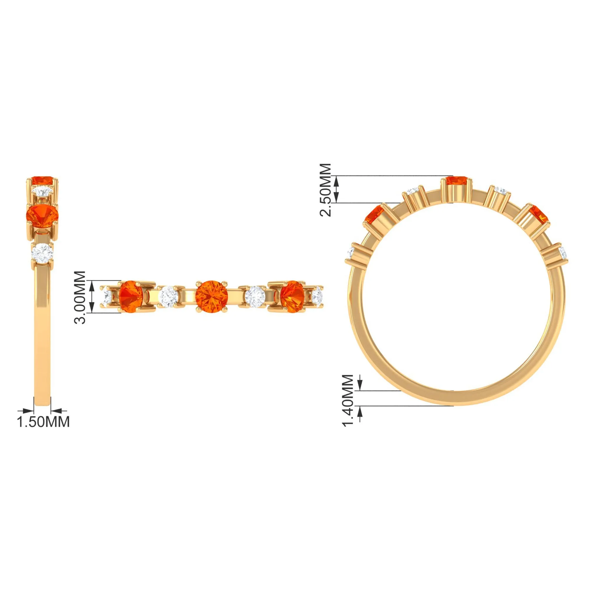 Orange Sapphire and Diamond Eternity Anniversary Band Ring