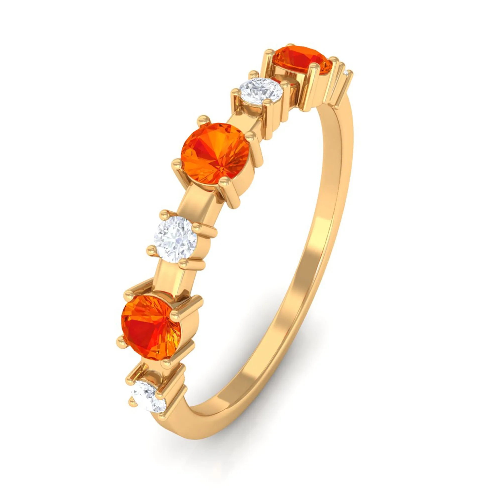 Orange Sapphire and Diamond Eternity Anniversary Band Ring