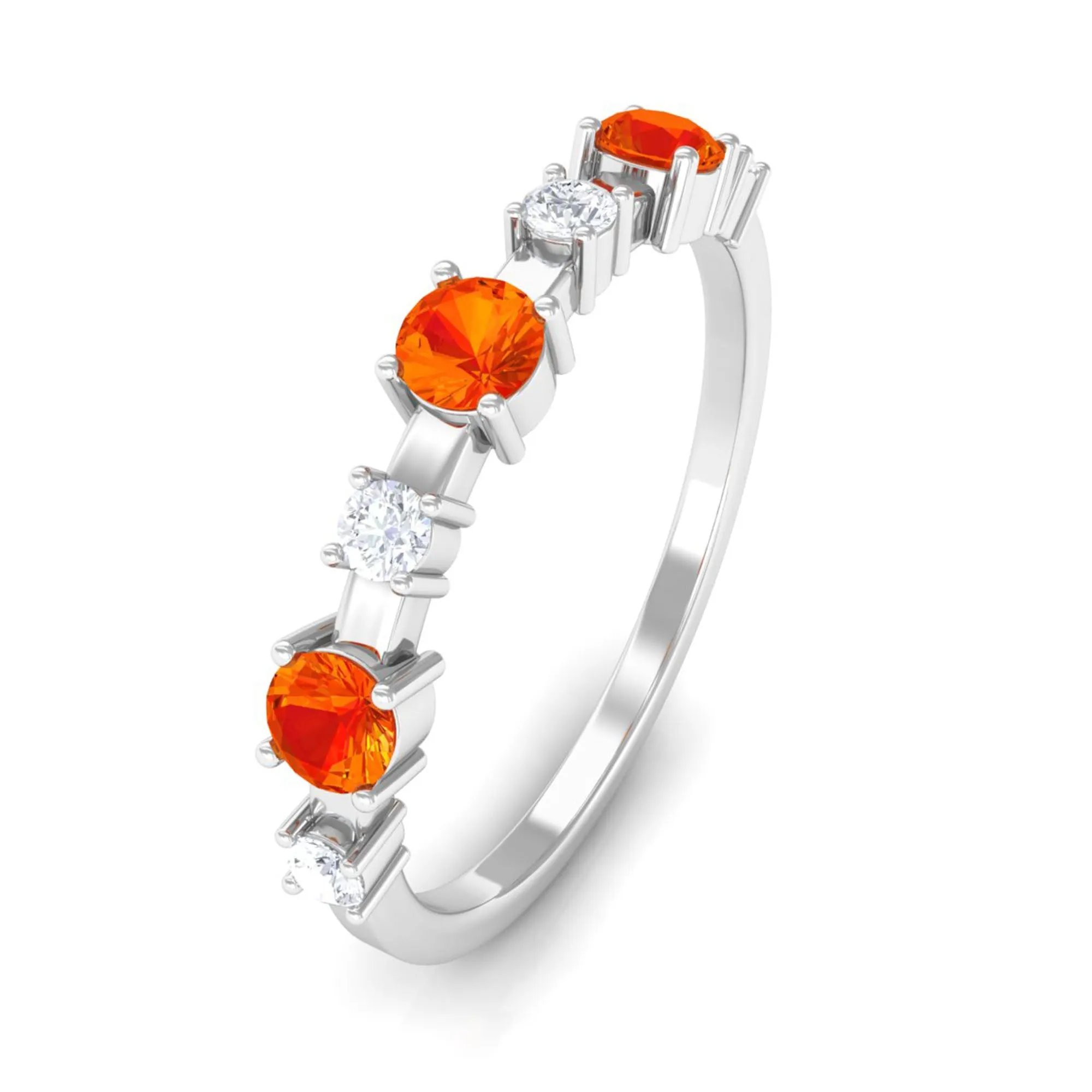 Orange Sapphire and Diamond Eternity Anniversary Band Ring